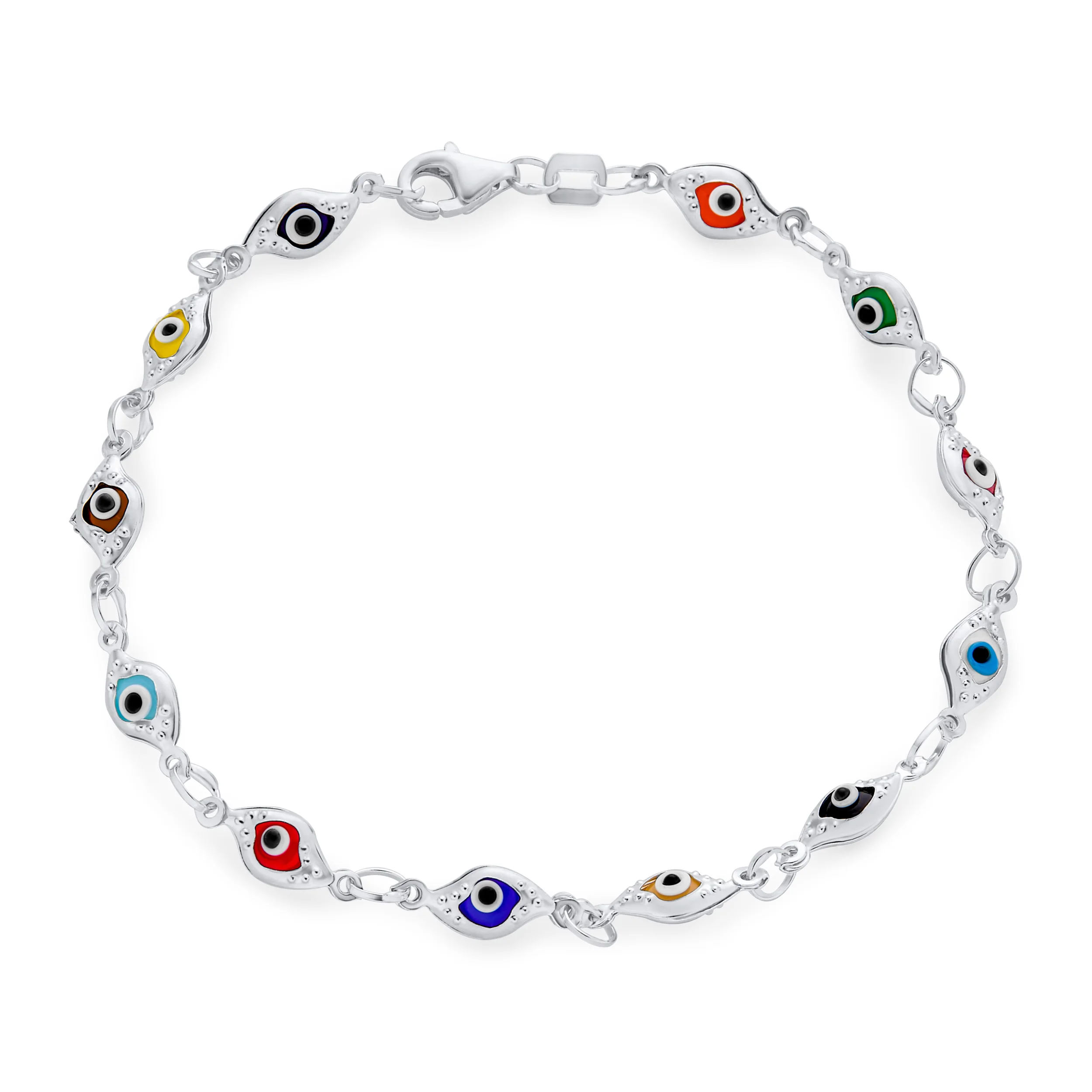 Turkish Multicolor Evil Eye Strand Bracelet with Sterling Silver Charms - Image 2
