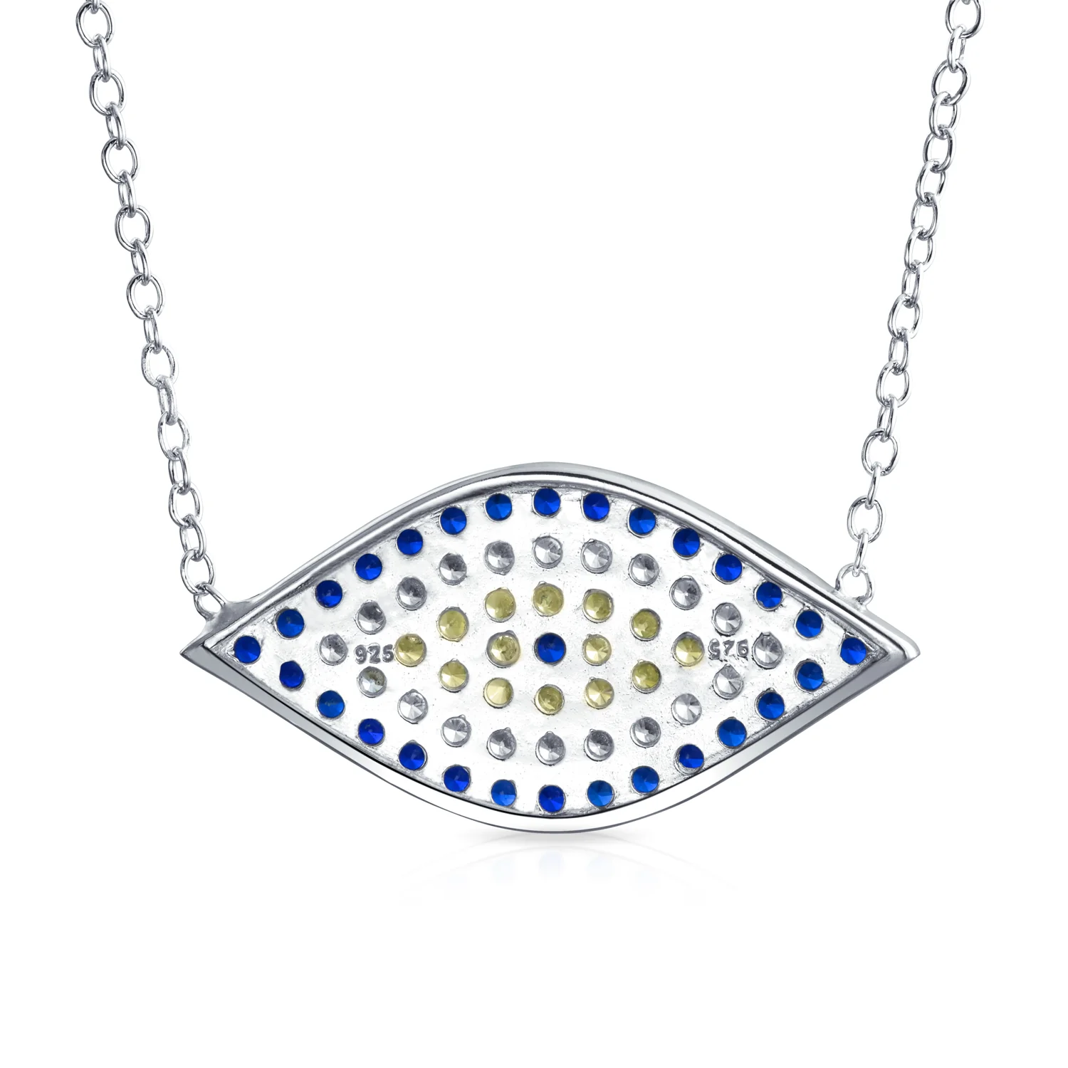 Turkish Blue Yellow CZ Evil Eye Pendant Necklace in Sterling Silver - Image 2
