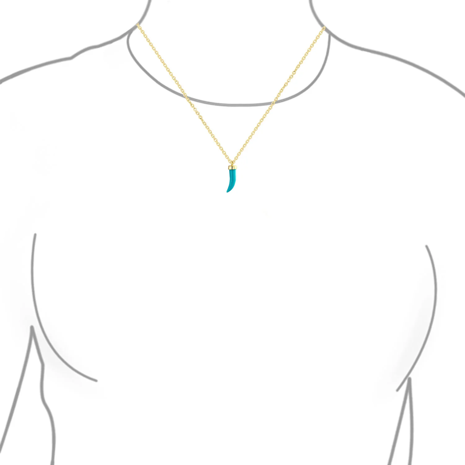 Western Gemstone Turquoise Cornicello Horn Pendant Necklace 14K Gold Plated - Image 2
