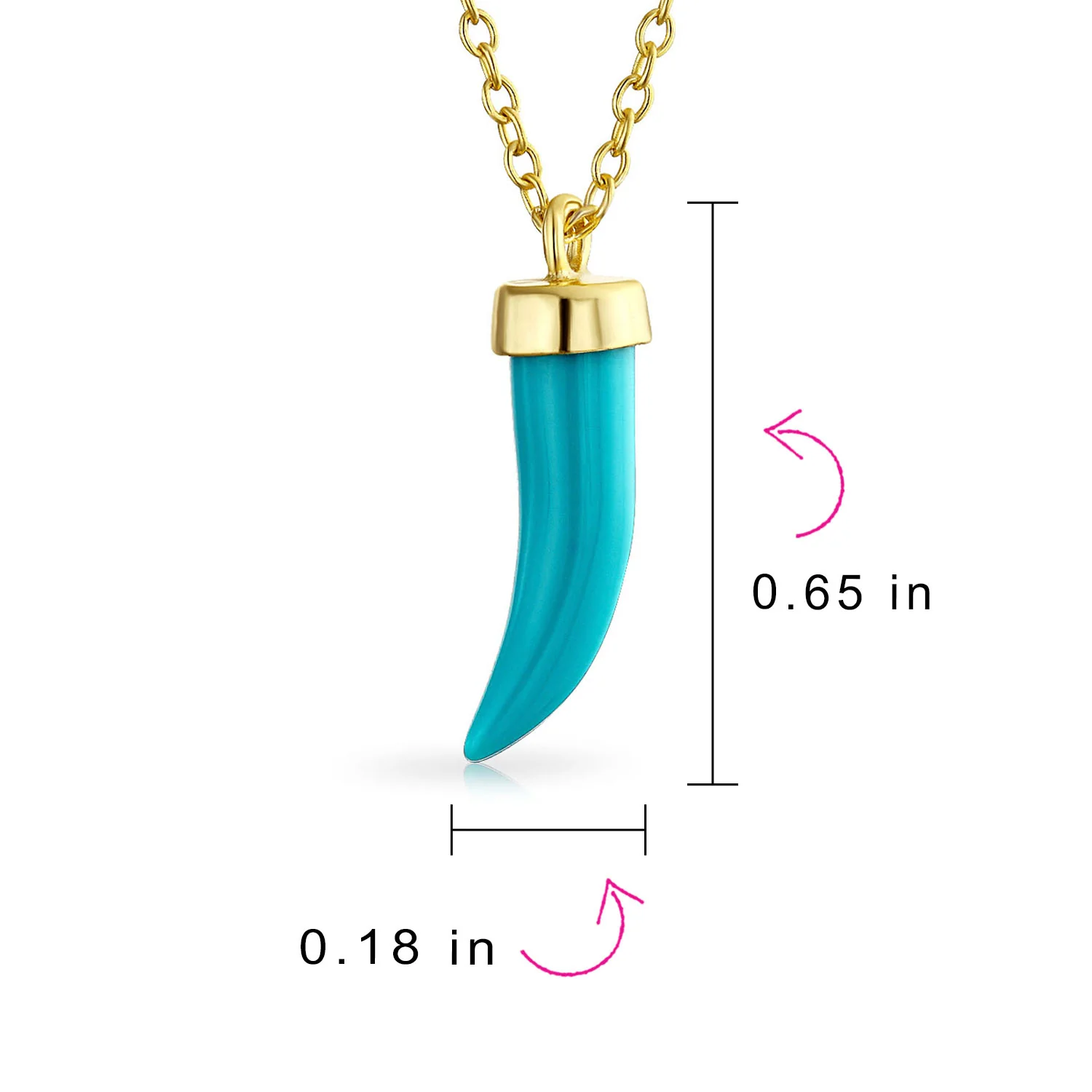 Western Gemstone Turquoise Cornicello Horn Pendant Necklace 14K Gold Plated - Image 3