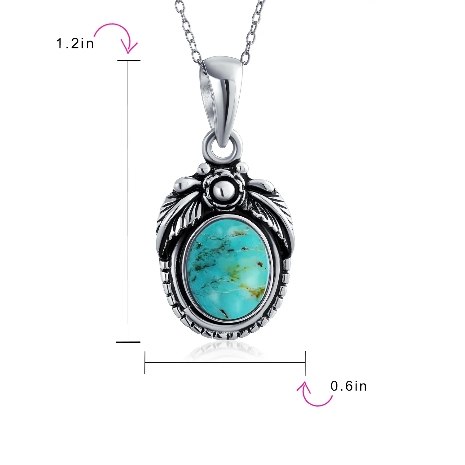Southwest Gemstone Turquoise Leaf Feather Pendant Necklace in Sterling Silver - Image 4