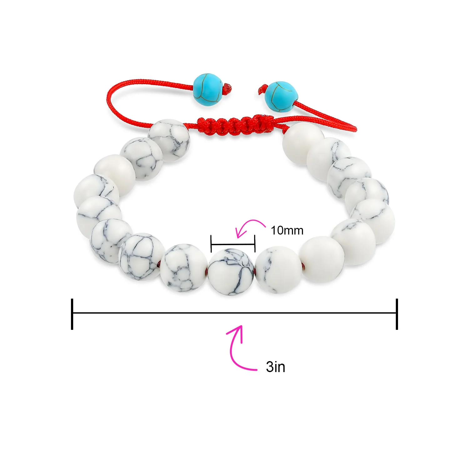 Set of 2 Blue Turquoise White Howlite Gemstone Beads Strand Bracelet Adjustable - Image 3