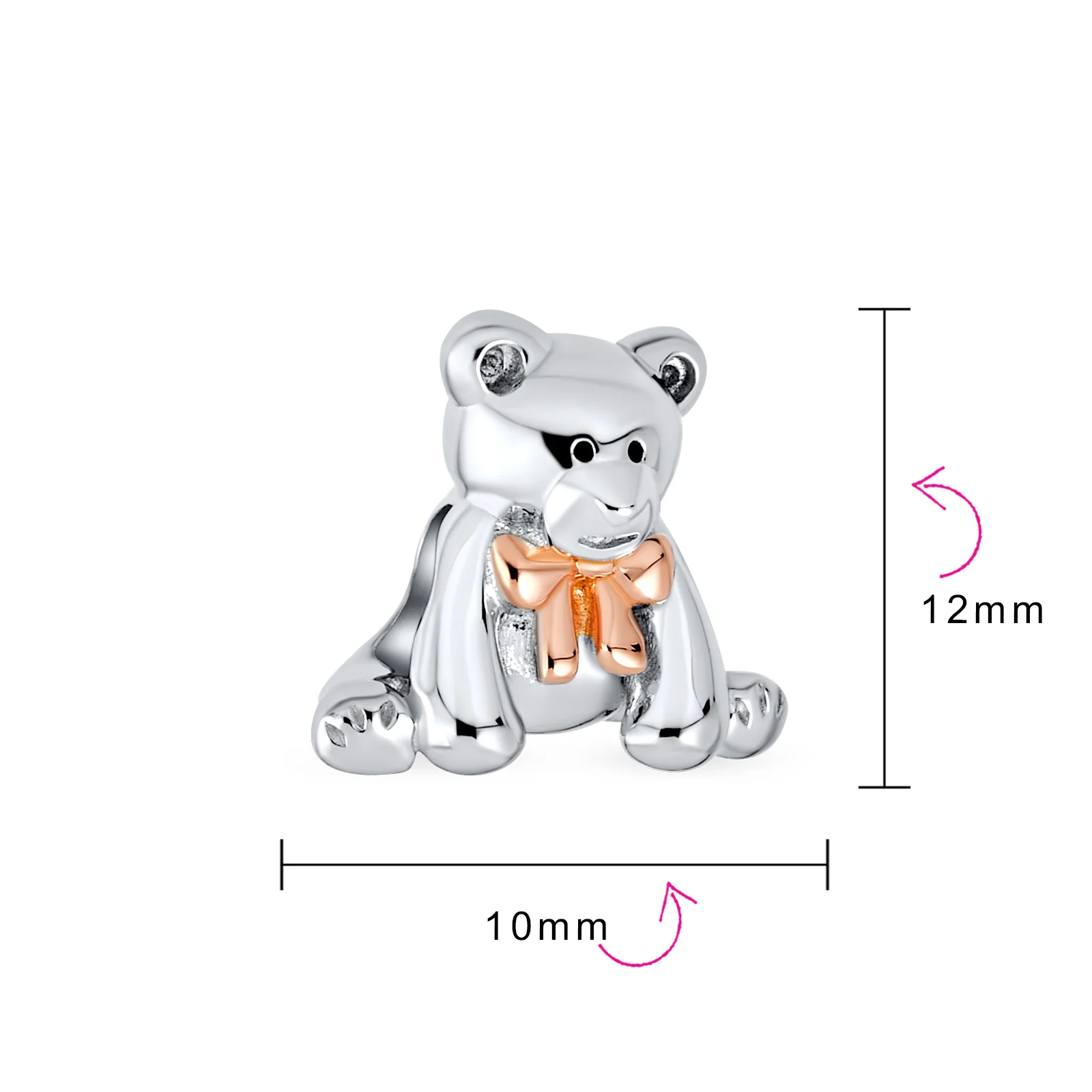 Tween Daughter Charm Bead Teddy Bear with Pink Bow Two-Tone Rose Gold Plated - Image 3