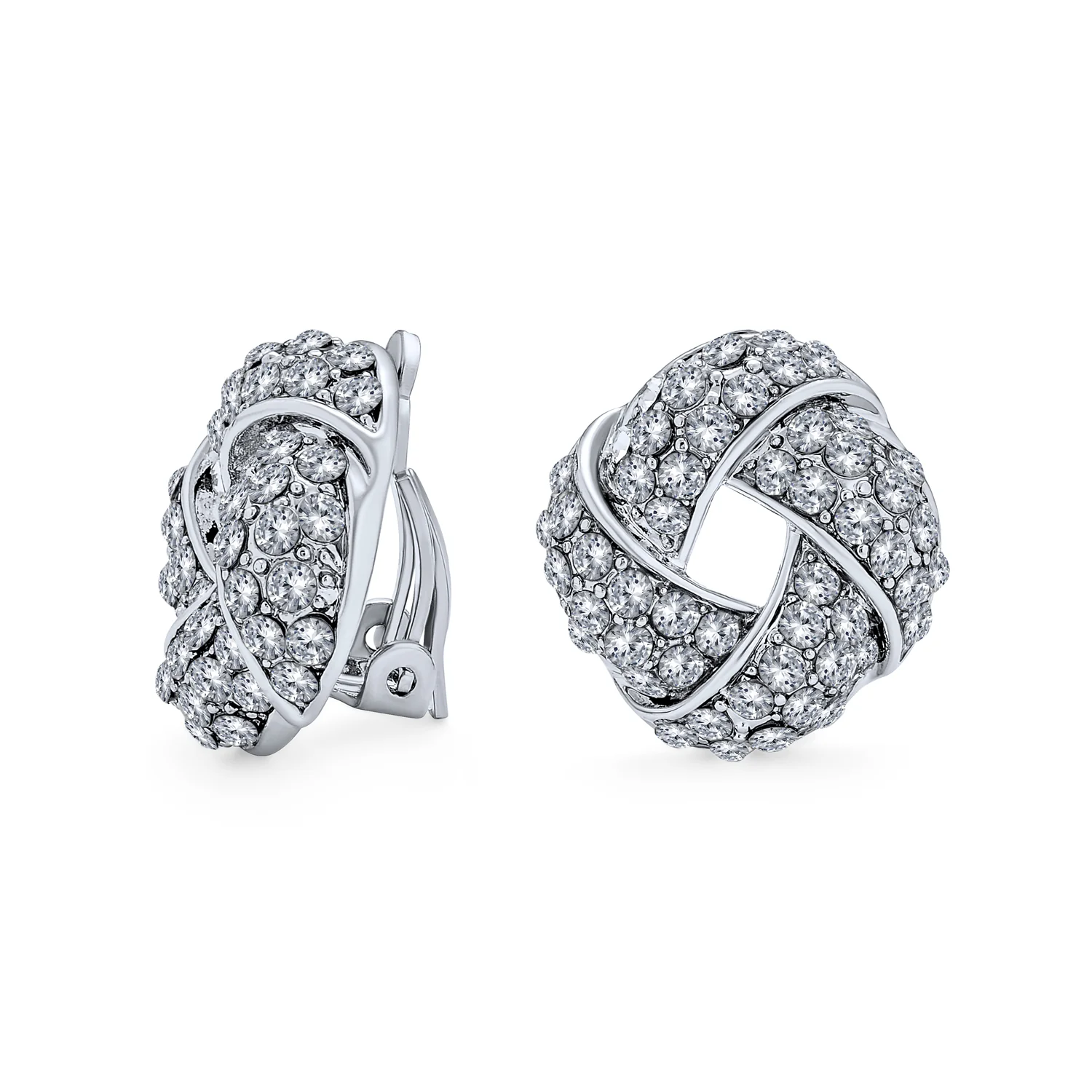 Fashion Twist Braided Crystal Love Knot Clip-On Earrings Non-Pierced Ears