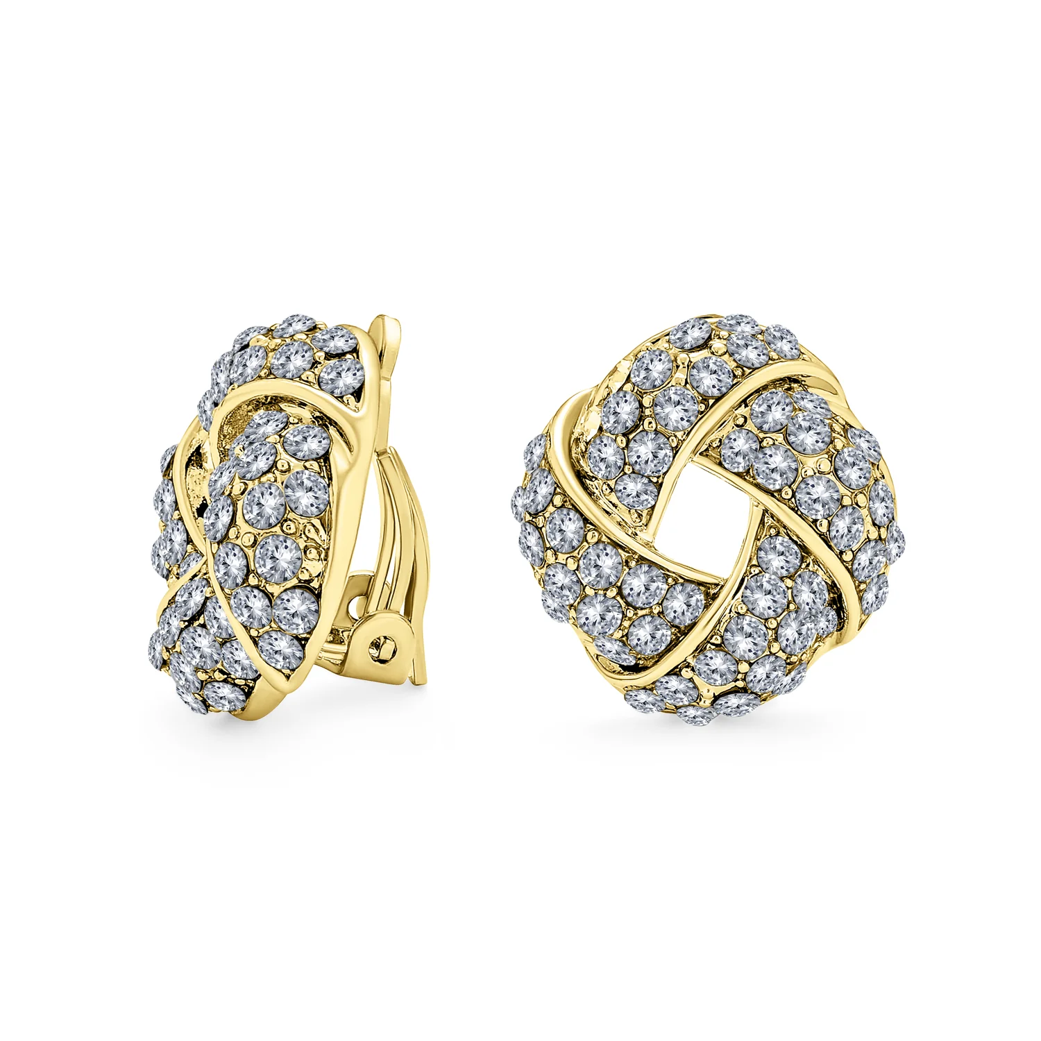 Fashion Twist Braided Crystal Love Knot Clip-On Earrings Non-Pierced Ears - Image 2