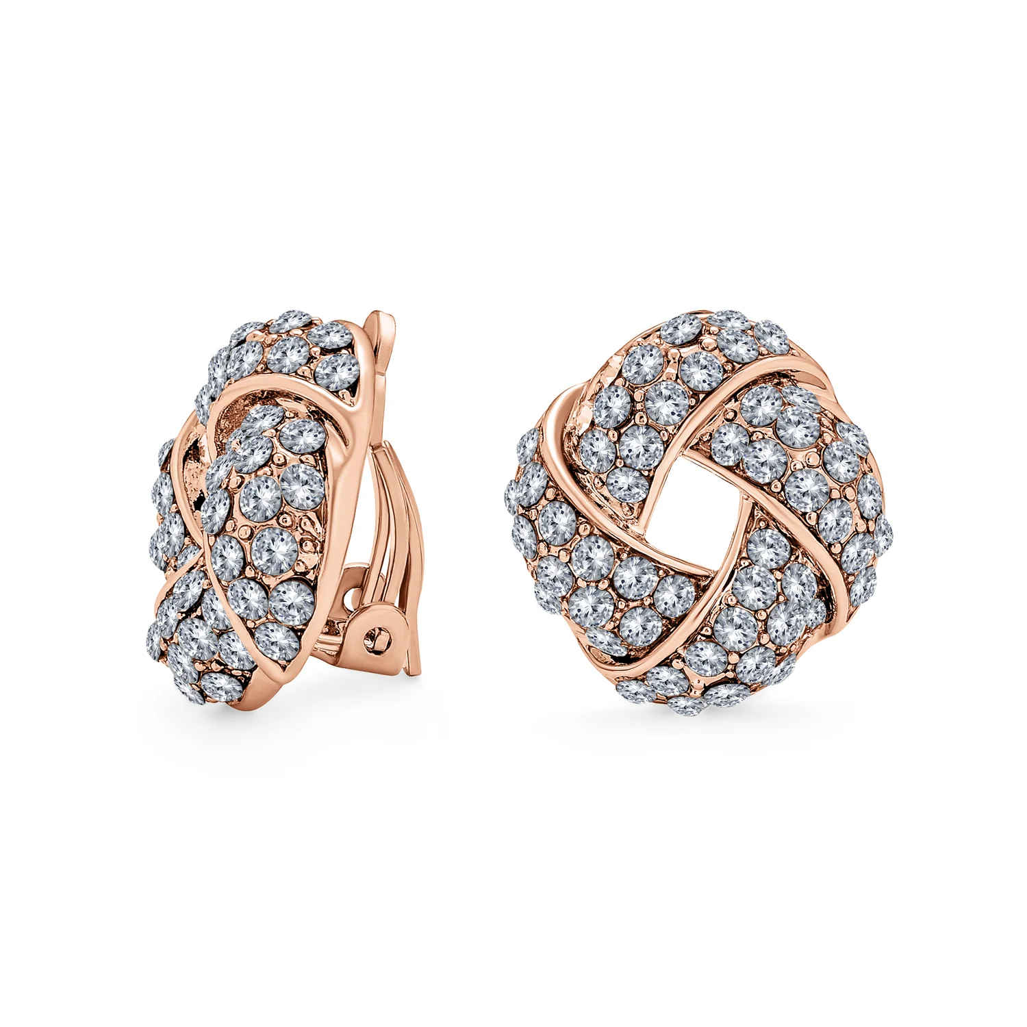 Fashion Twist Braided Crystal Love Knot Clip-On Earrings Non-Pierced Ears - Image 3