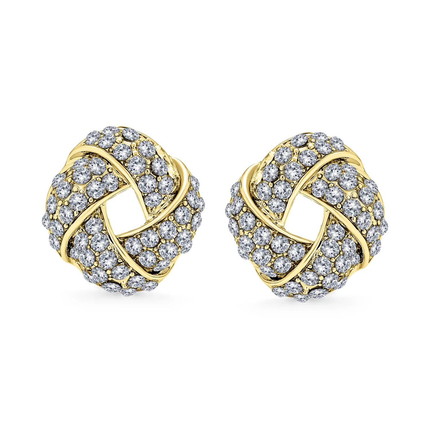 Fashion Twist Braided Crystal Love Knot Clip-On Earrings Non-Pierced Ears - Image 5