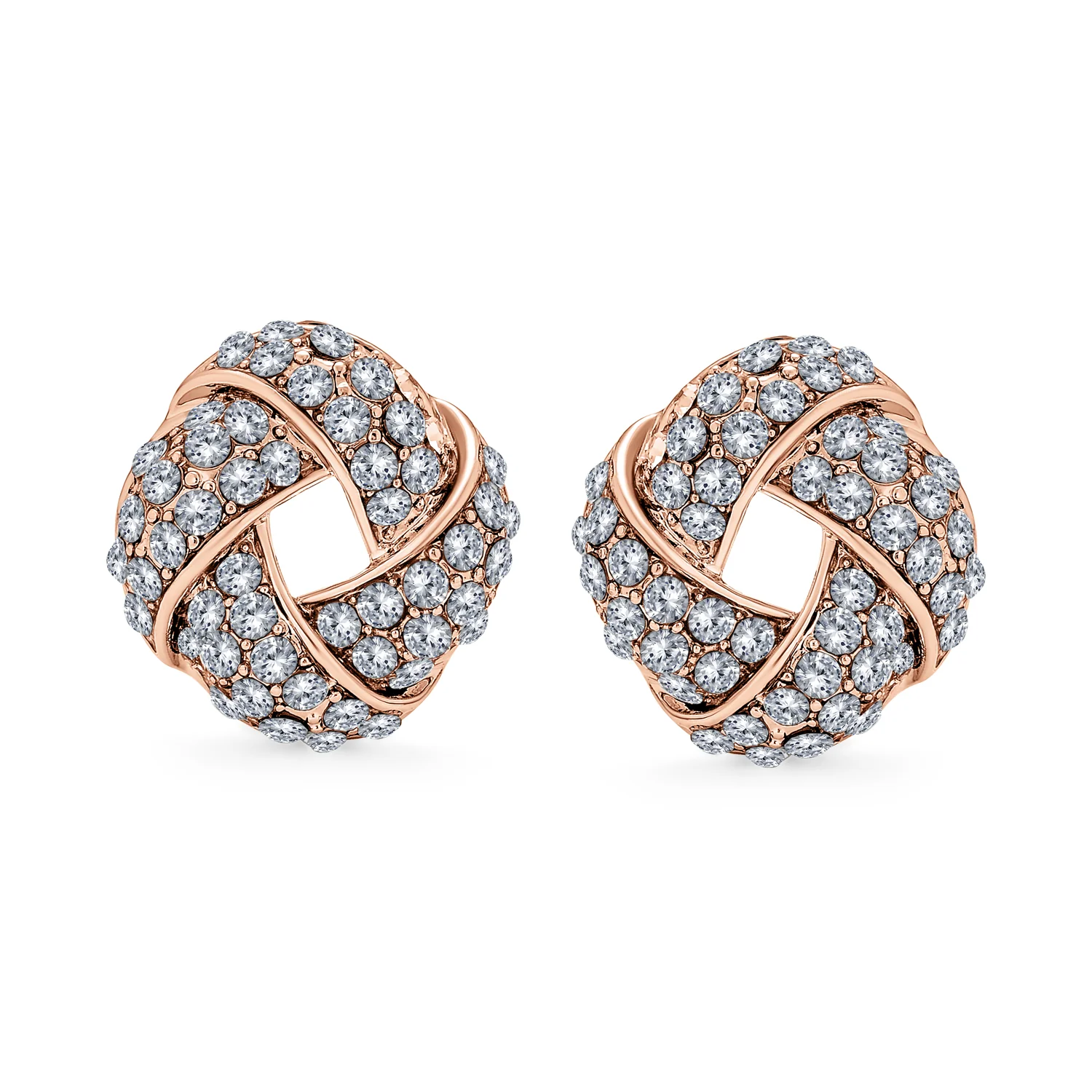 Fashion Twist Braided Crystal Love Knot Clip-On Earrings Non-Pierced Ears - Image 6