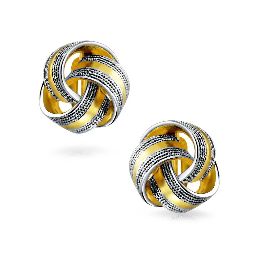Twisted Cable Love Knot Clip-On Earrings Two-Tone Black Gold - Image 3
