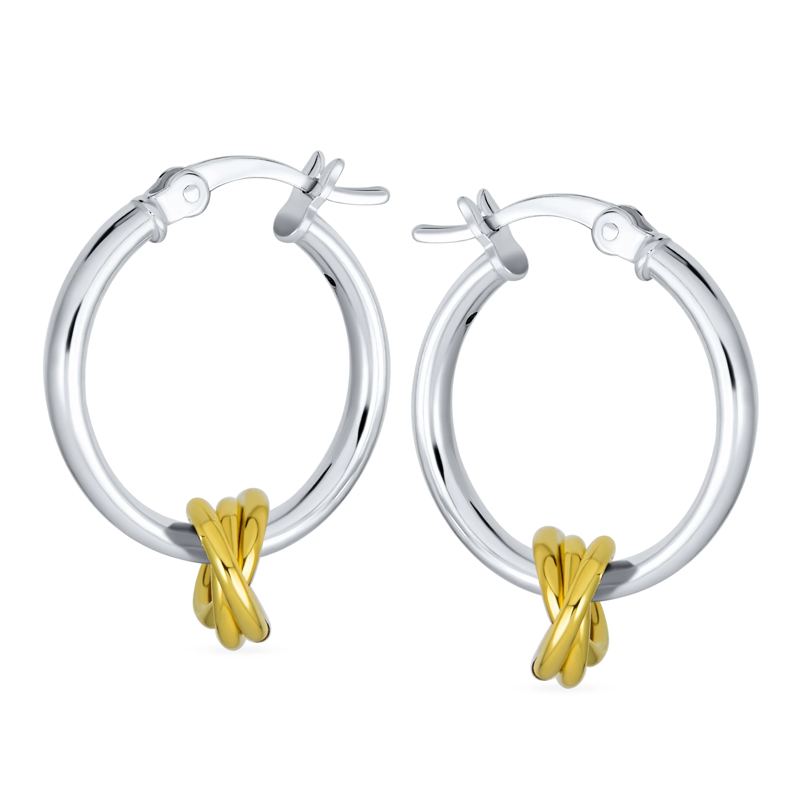 Two Tone Twisted Love Knot & Hoop Earrings Gold Plated Sterling Silver 1 Inch - Image 2