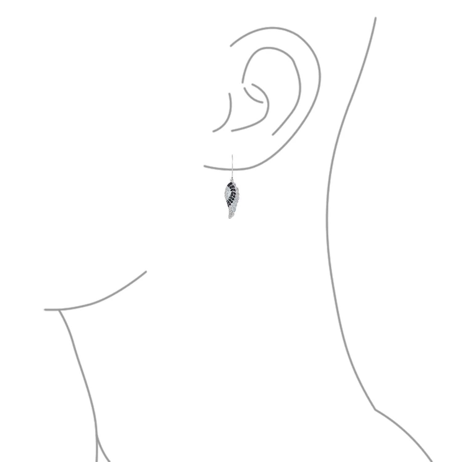 Spiritual Guardian Angel Wing Earrings Cubic Zirconia Black & White CZ Leverback - Image 4