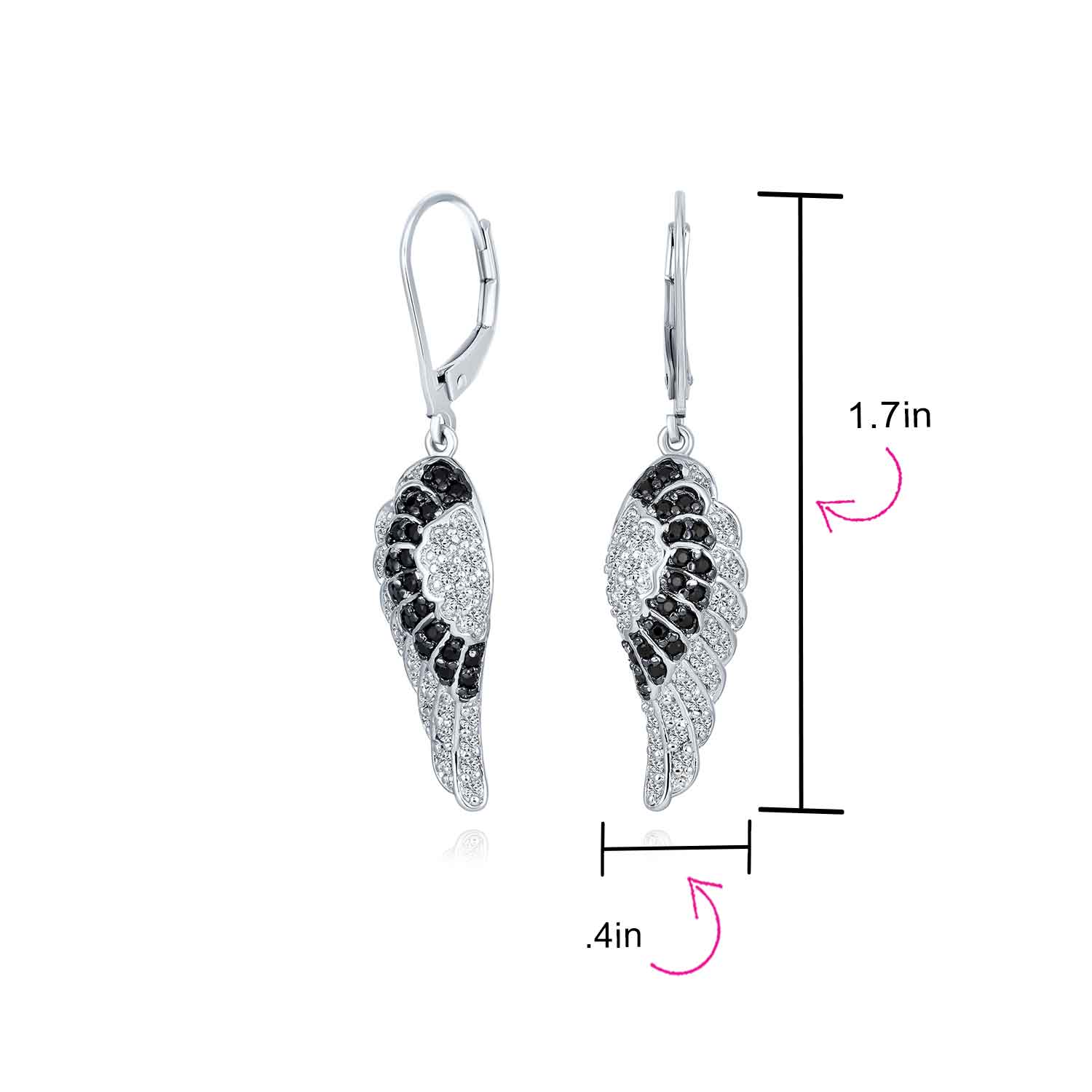 Spiritual Guardian Angel Wing Earrings Cubic Zirconia Black & White CZ Leverback - Image 5