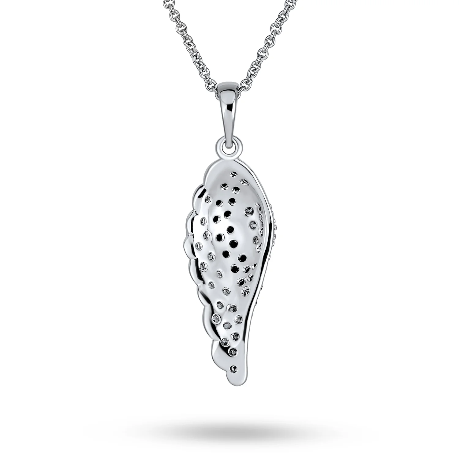 Two Tone CZ Angel Wing Feather Dangle Pendant Necklace Silver Plated - Image 2