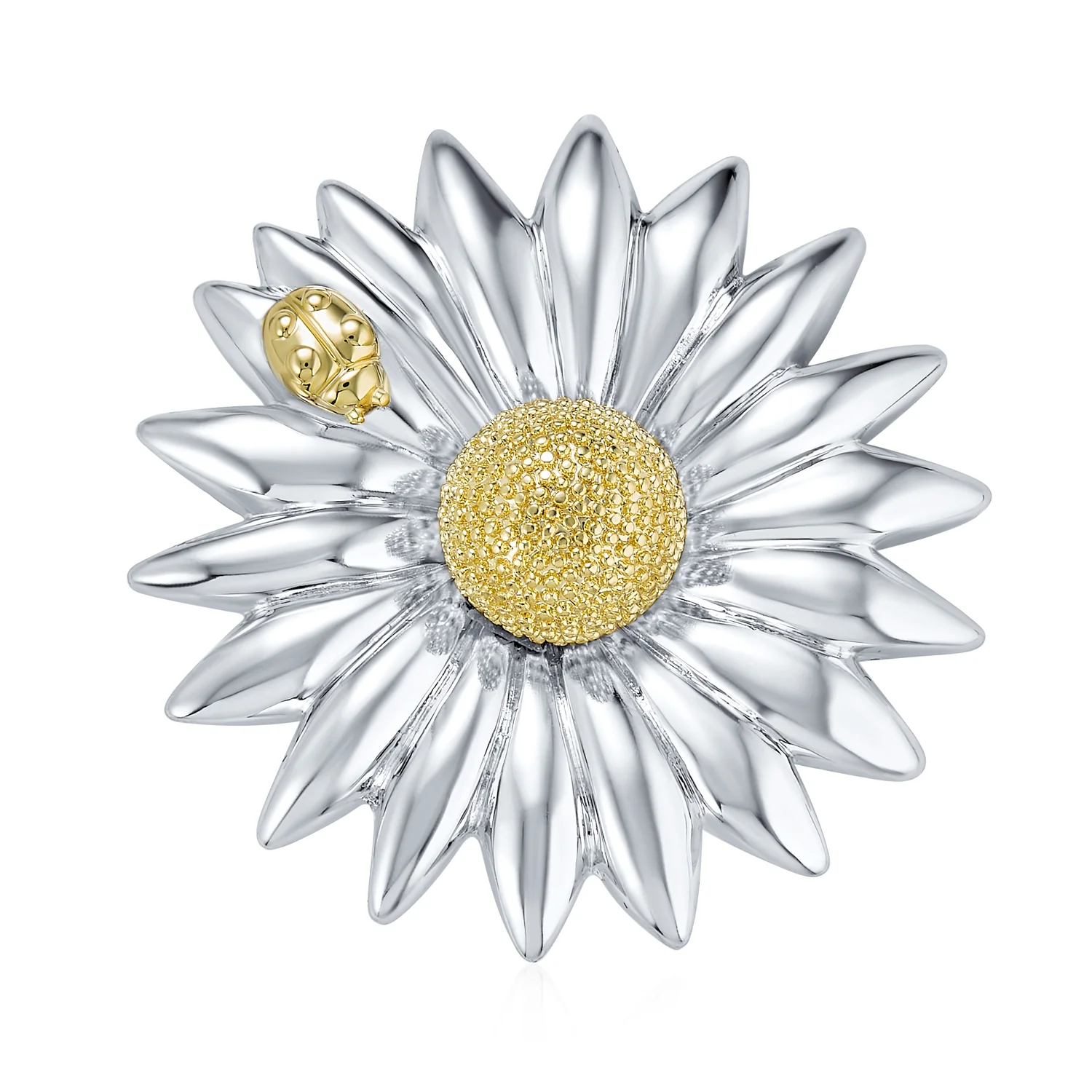 Two Tone Fashion Statement Ladybug Sunflower Daisy Brooch Scarf Pin Silver Gold