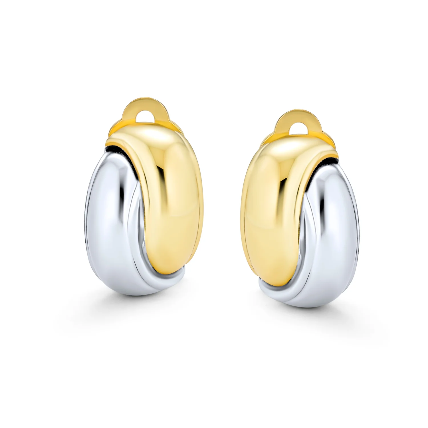 Classic Two Tone Interlocking Circle Clip-On Earrings Silver & Gold Plated - Image 2