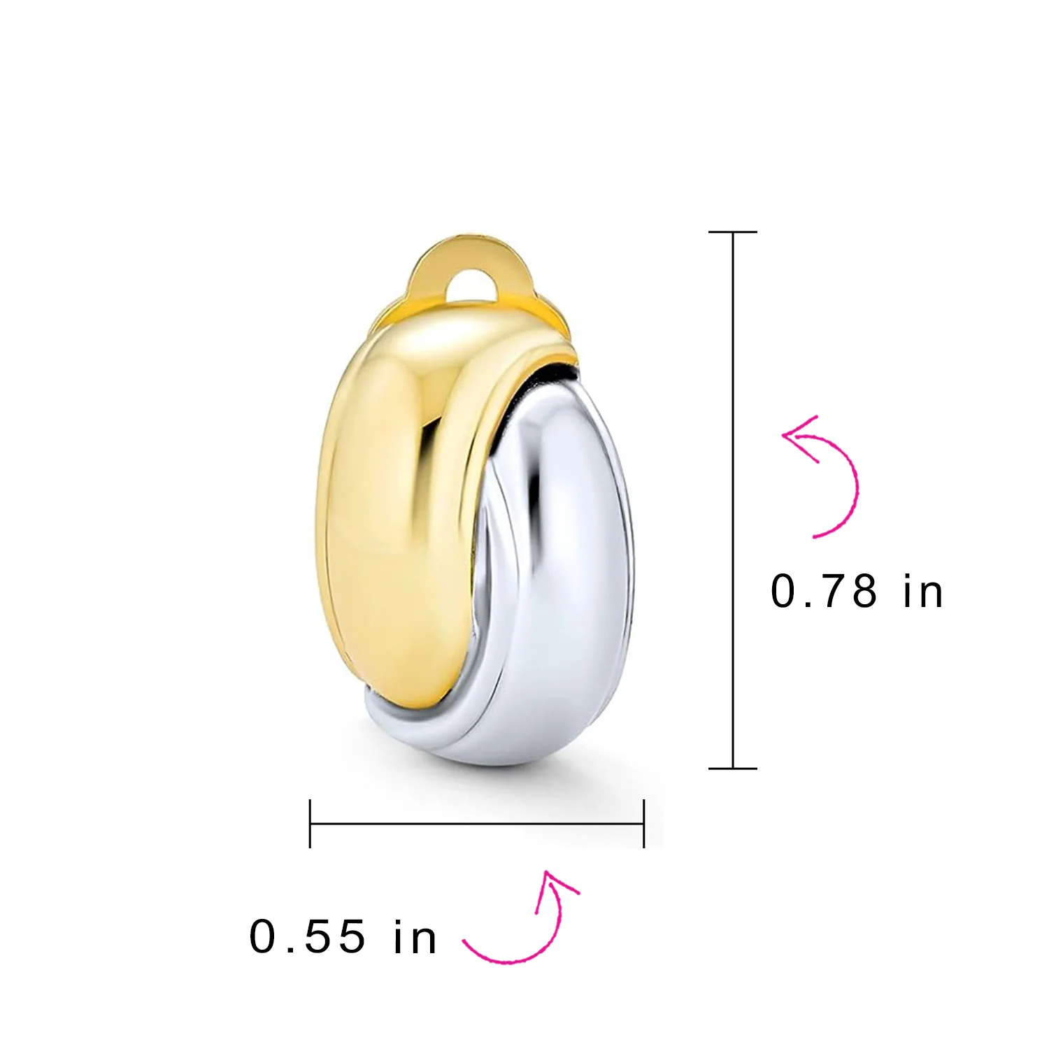 Classic Two Tone Interlocking Circle Clip-On Earrings Silver & Gold Plated - Image 4
