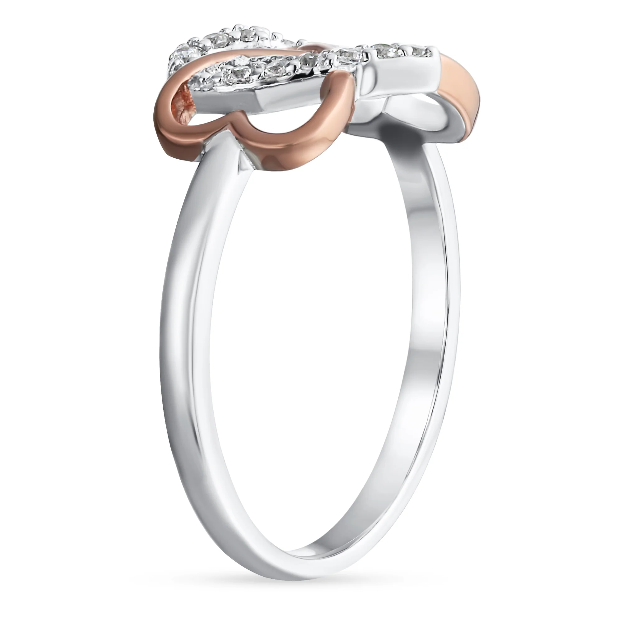 Romantic CZ Pave Cubic Zirconia Intertwined Infinity Forever Heart Promise Ring Rose Gold Sterling Silver - Image 2