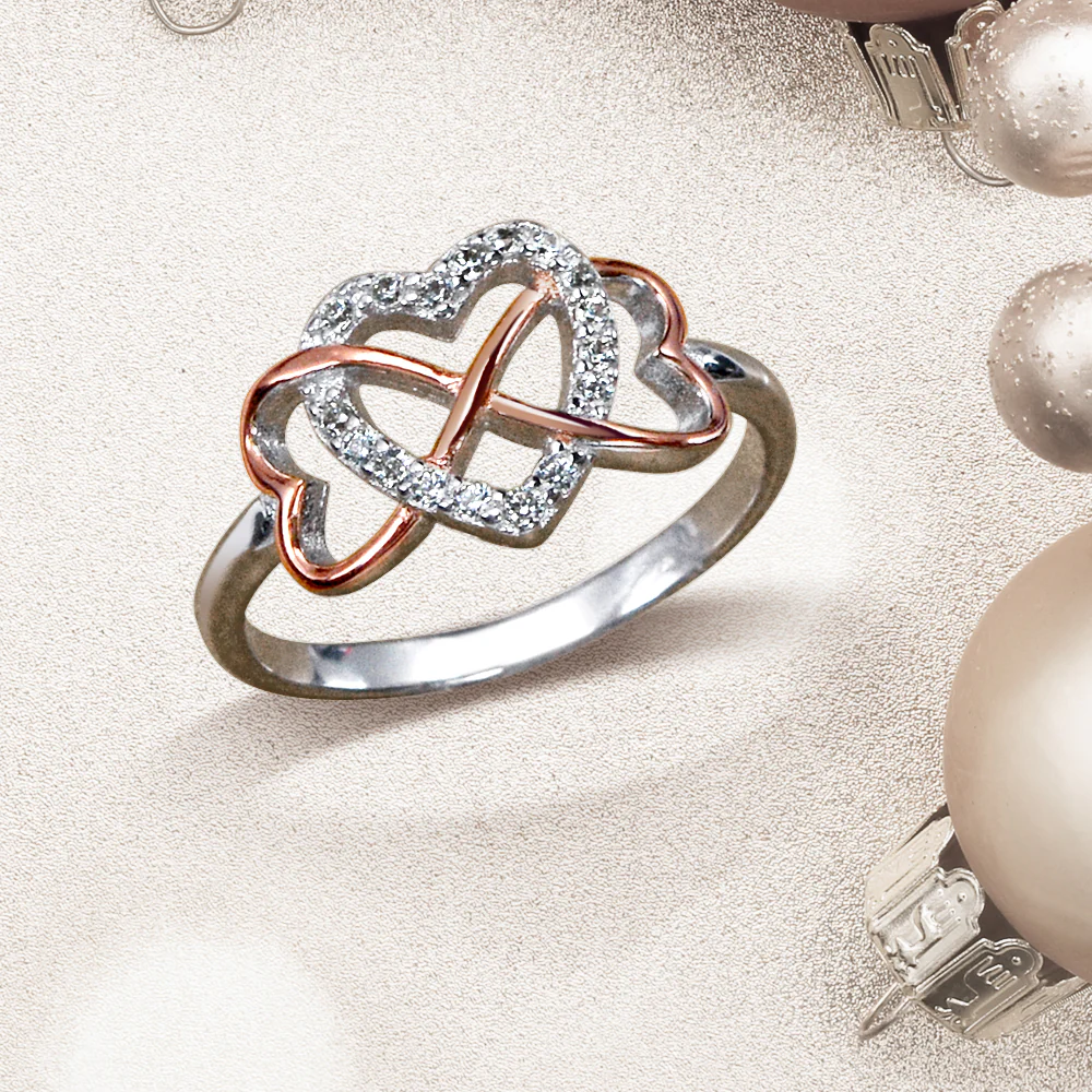 Romantic CZ Pave Cubic Zirconia Intertwined Infinity Forever Heart Promise Ring Rose Gold Sterling Silver - Image 5