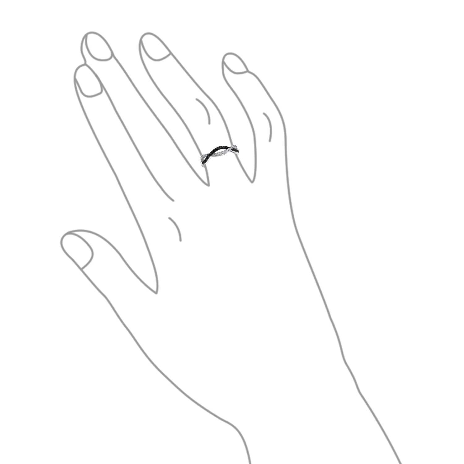Two Tone CZ Cocktail Statement Ring: Black White Rope Twist Knot Sterling Silver - Image 3