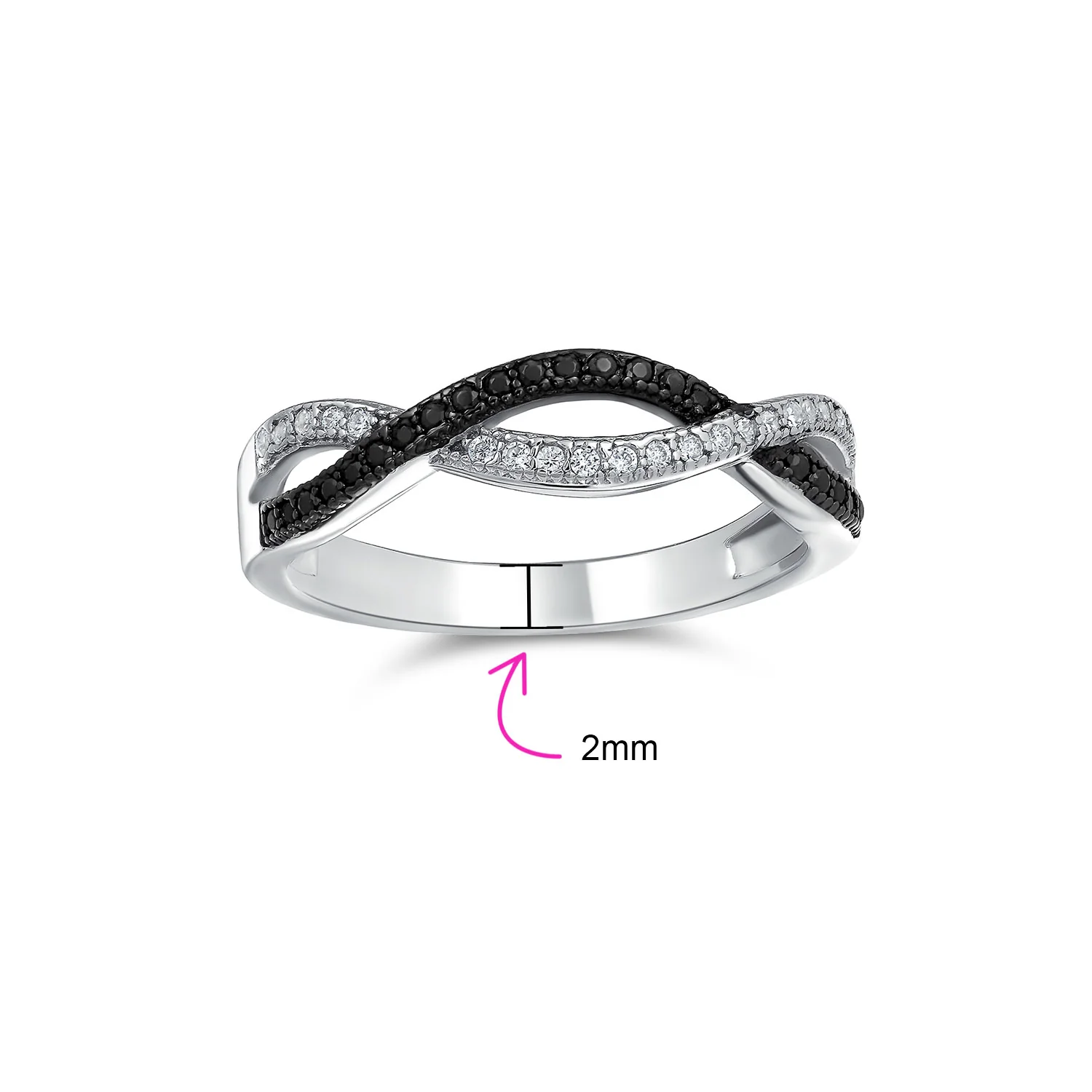 Two Tone CZ Cocktail Statement Ring: Black White Rope Twist Knot Sterling Silver - Image 4