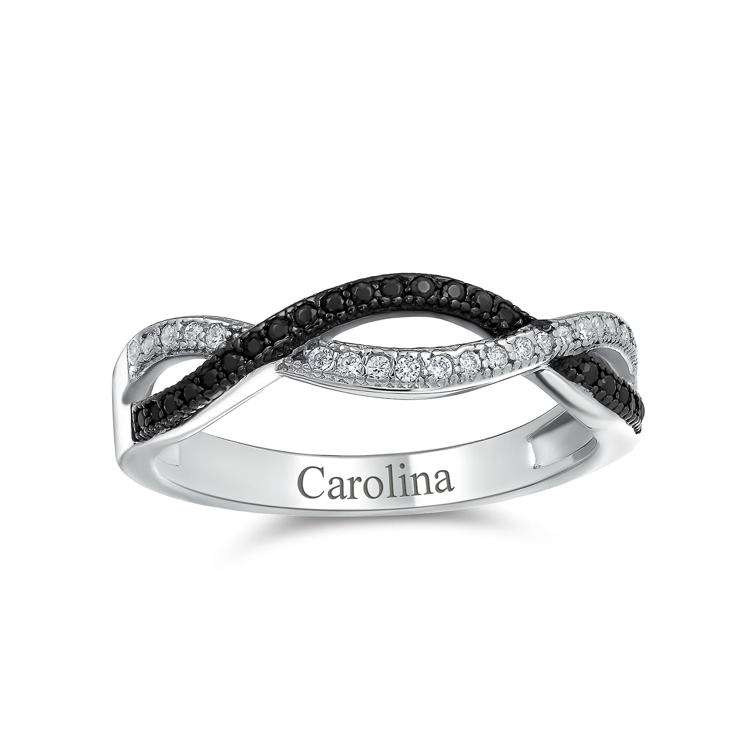 Two Tone CZ Cocktail Statement Ring: Black White Rope Twist Knot Sterling Silver - Image 5