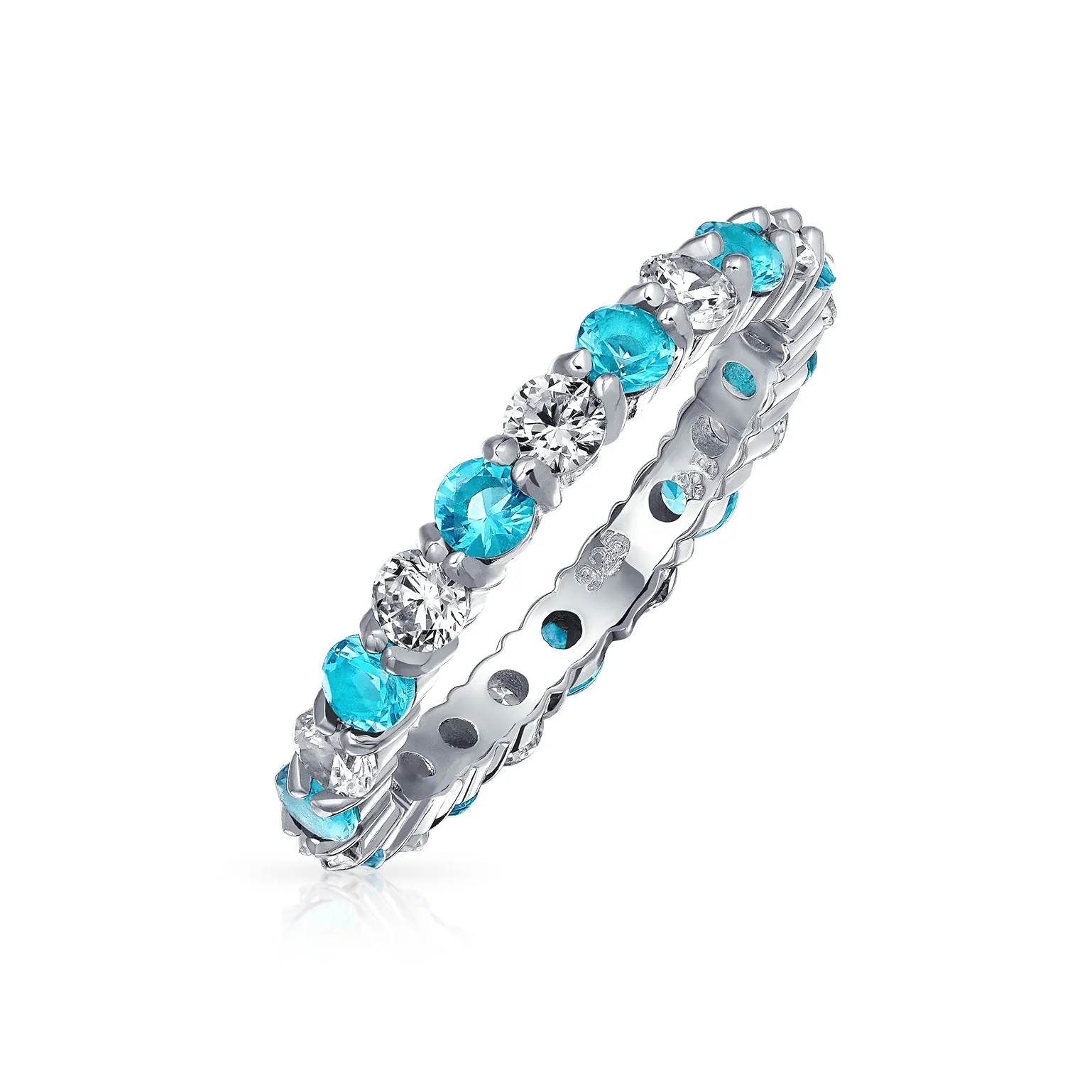 Alternating Cubic Zirconia Stackable CZ Birthstone Eternity Band Ring .925 Sterling Silver - Image 11