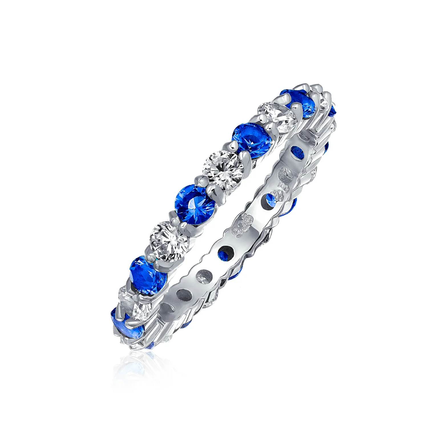 Alternating Cubic Zirconia Stackable CZ Birthstone Eternity Band Ring .925 Sterling Silver - Image 13
