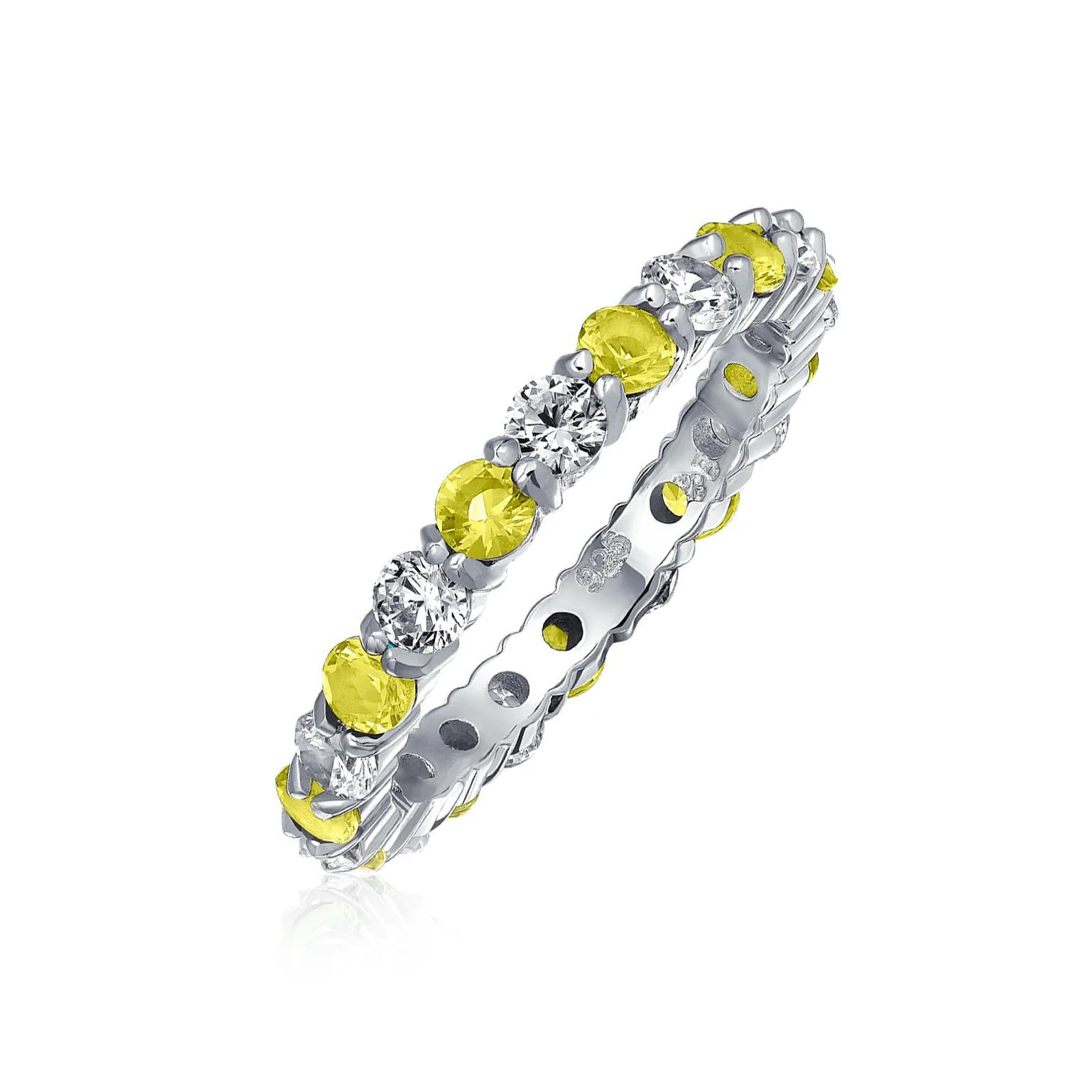 Alternating Cubic Zirconia Stackable CZ Birthstone Eternity Band Ring .925 Sterling Silver - Image 14