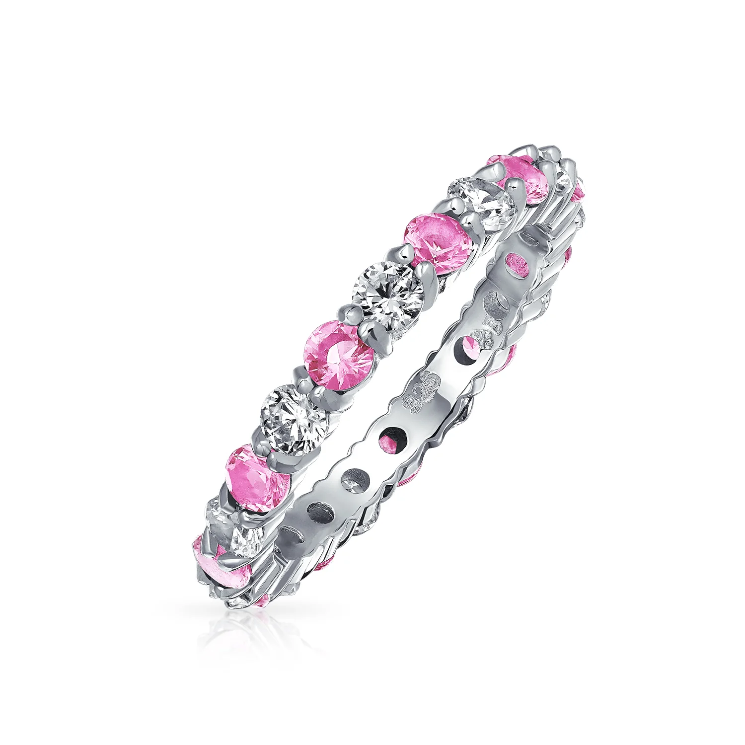 Alternating Cubic Zirconia Stackable CZ Birthstone Eternity Band Ring .925 Sterling Silver - Image 17
