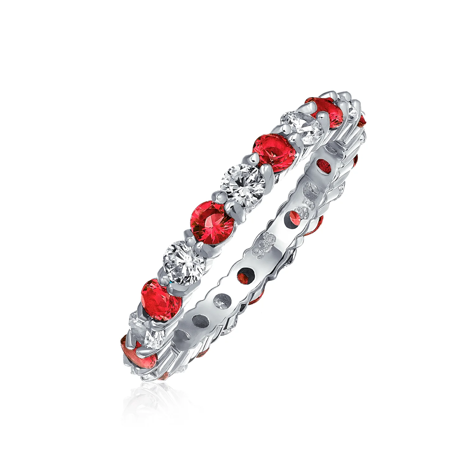 Alternating Cubic Zirconia Stackable CZ Birthstone Eternity Band Ring .925 Sterling Silver - Image 20