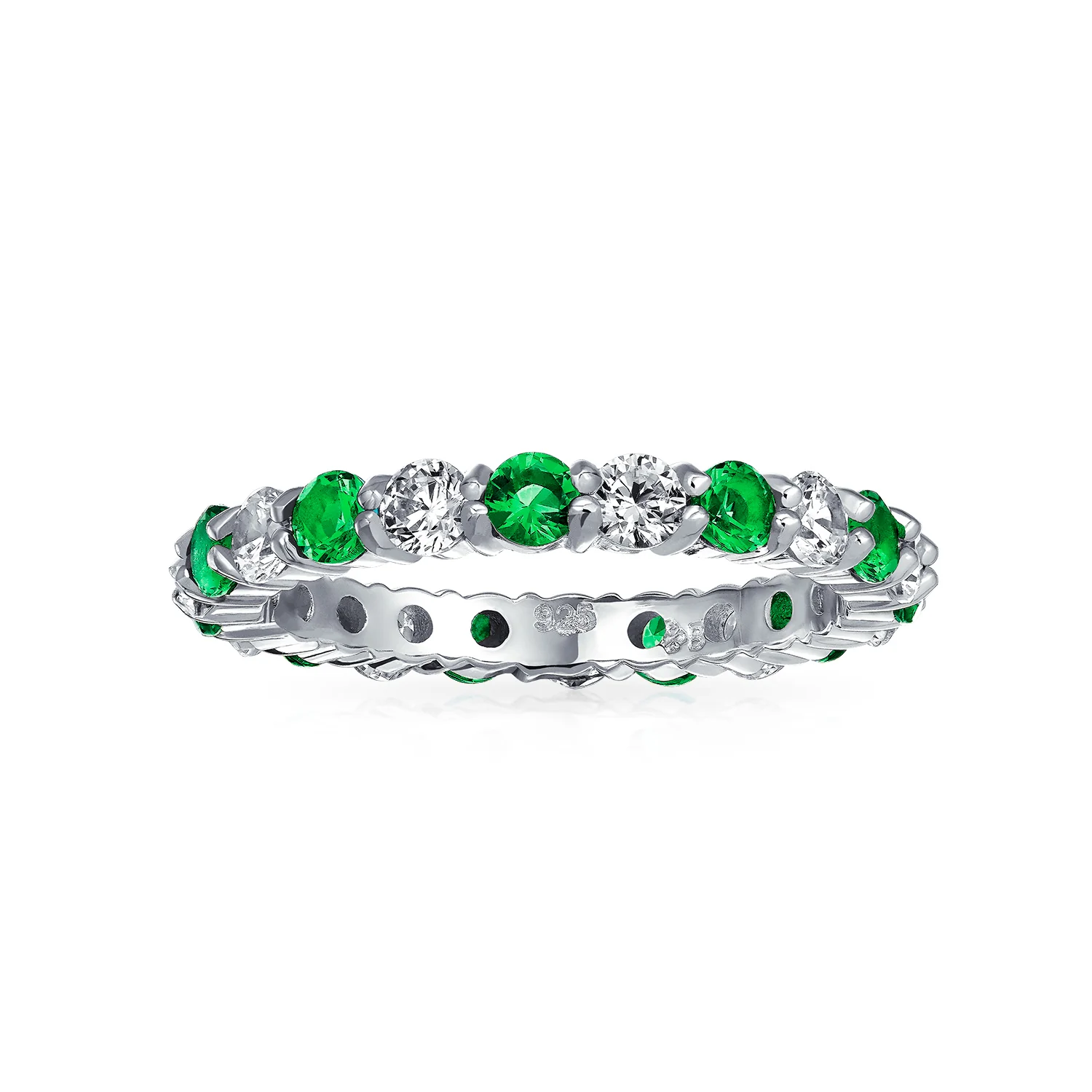 Alternating Cubic Zirconia Stackable CZ Birthstone Eternity Band Ring .925 Sterling Silver - Image 22
