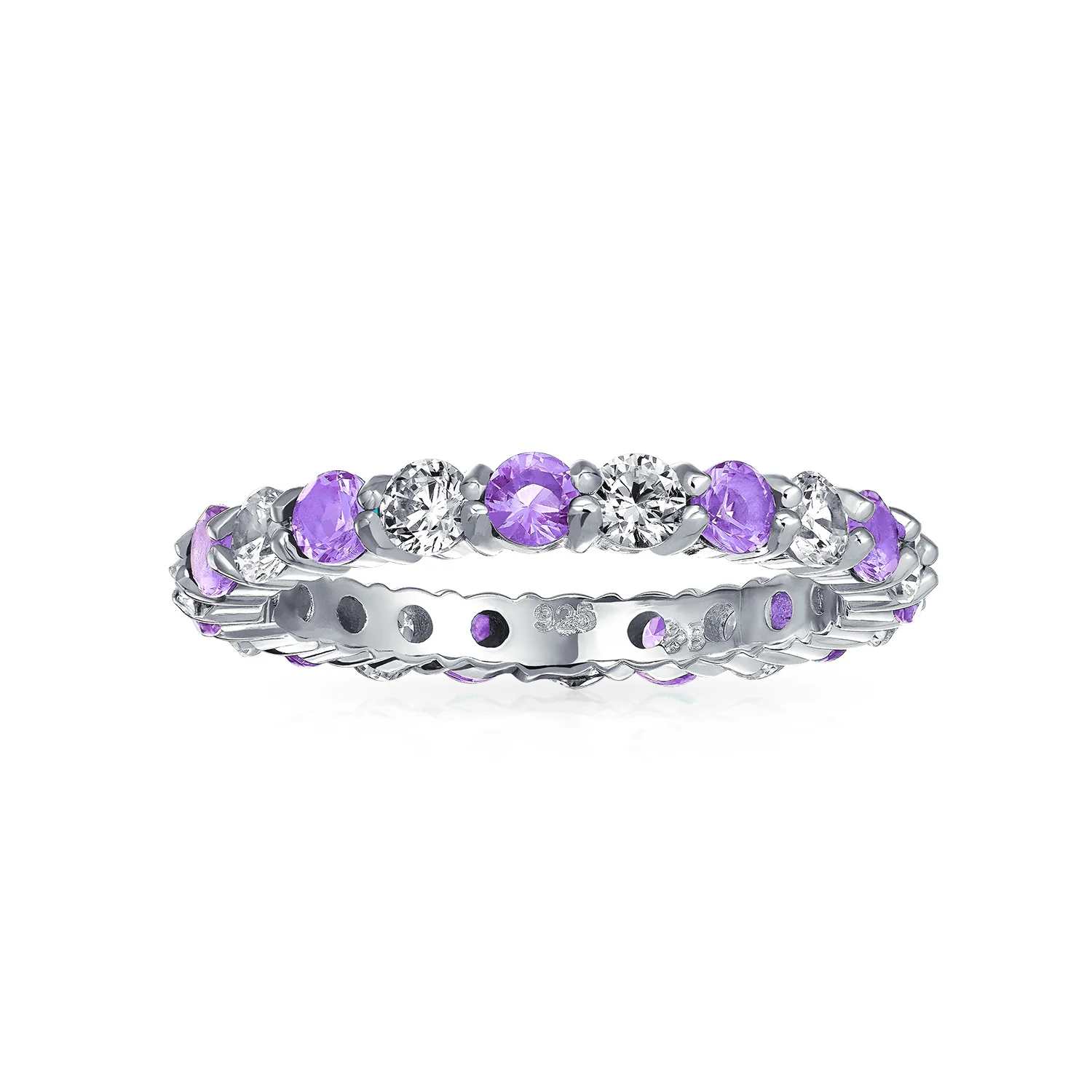 Alternating Cubic Zirconia Stackable CZ Birthstone Eternity Band Ring .925 Sterling Silver - Image 23