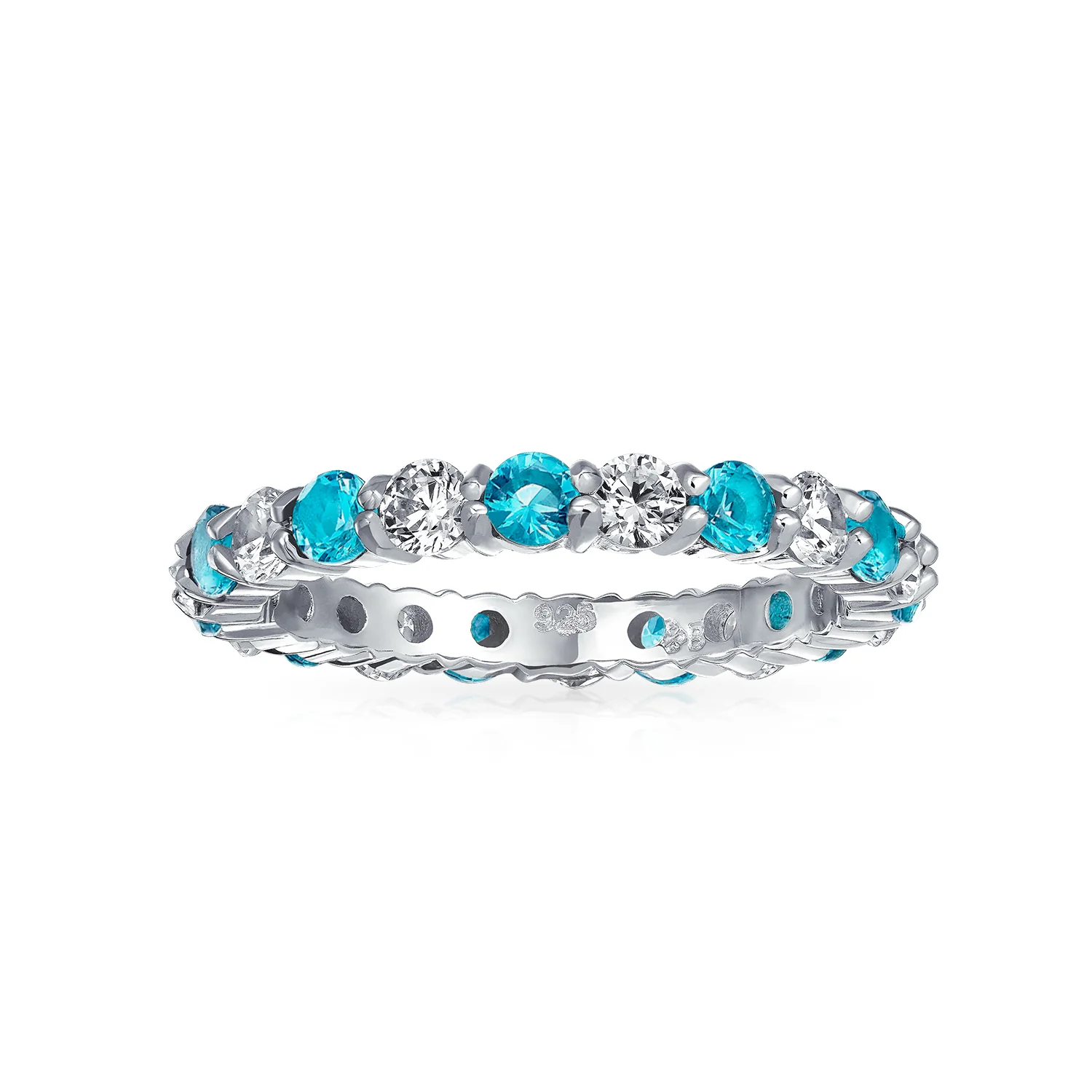 Alternating Cubic Zirconia Stackable CZ Birthstone Eternity Band Ring .925 Sterling Silver - Image 24