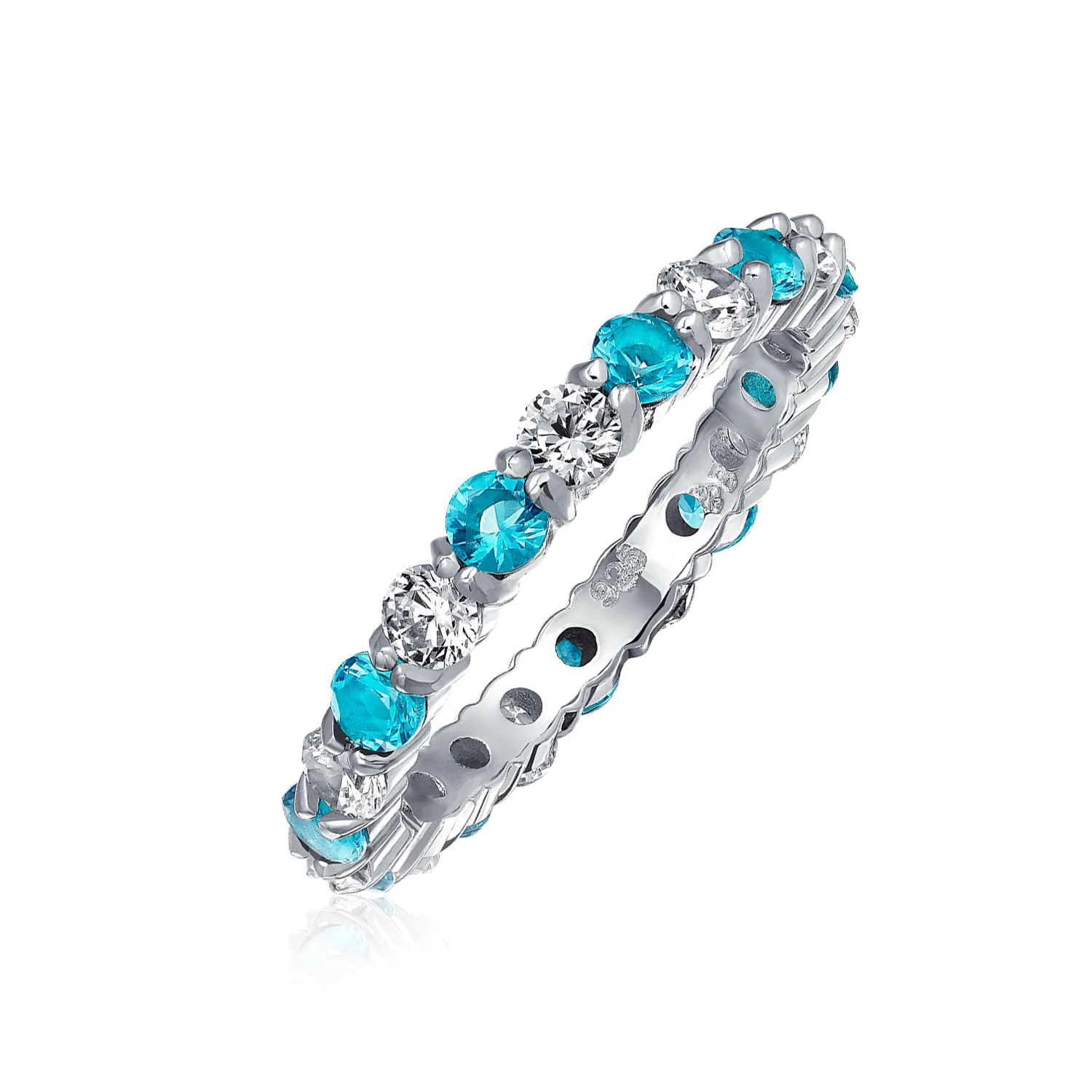 Alternating Cubic Zirconia Stackable CZ Birthstone Eternity Band Ring .925 Sterling Silver - Image 3