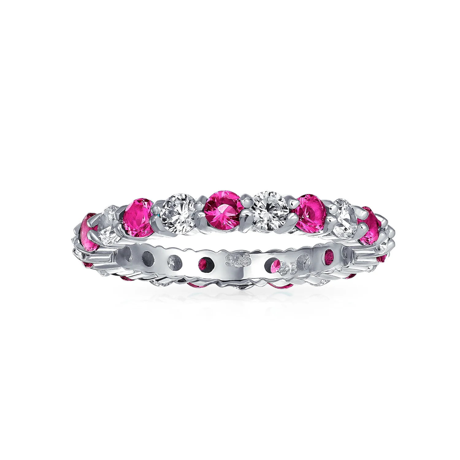 Alternating Cubic Zirconia Stackable CZ Birthstone Eternity Band Ring .925 Sterling Silver - Image 30