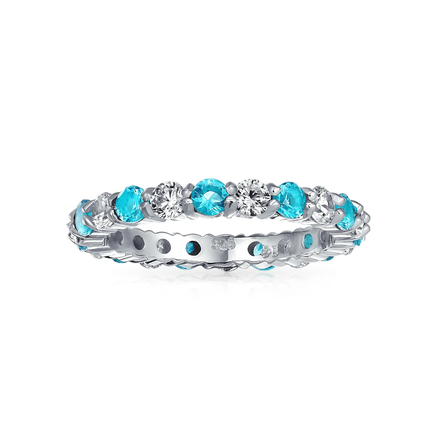 Alternating Cubic Zirconia Stackable CZ Birthstone Eternity Band Ring .925 Sterling Silver - Image 31