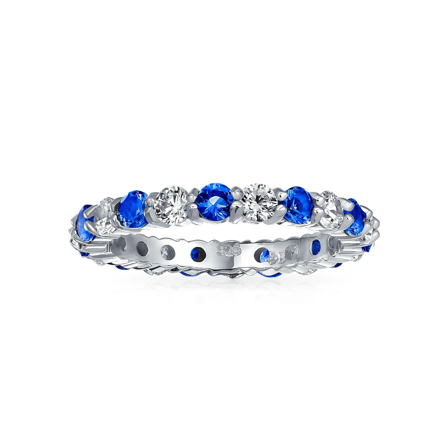Alternating Cubic Zirconia Stackable CZ Birthstone Eternity Band Ring .925 Sterling Silver - Image 34