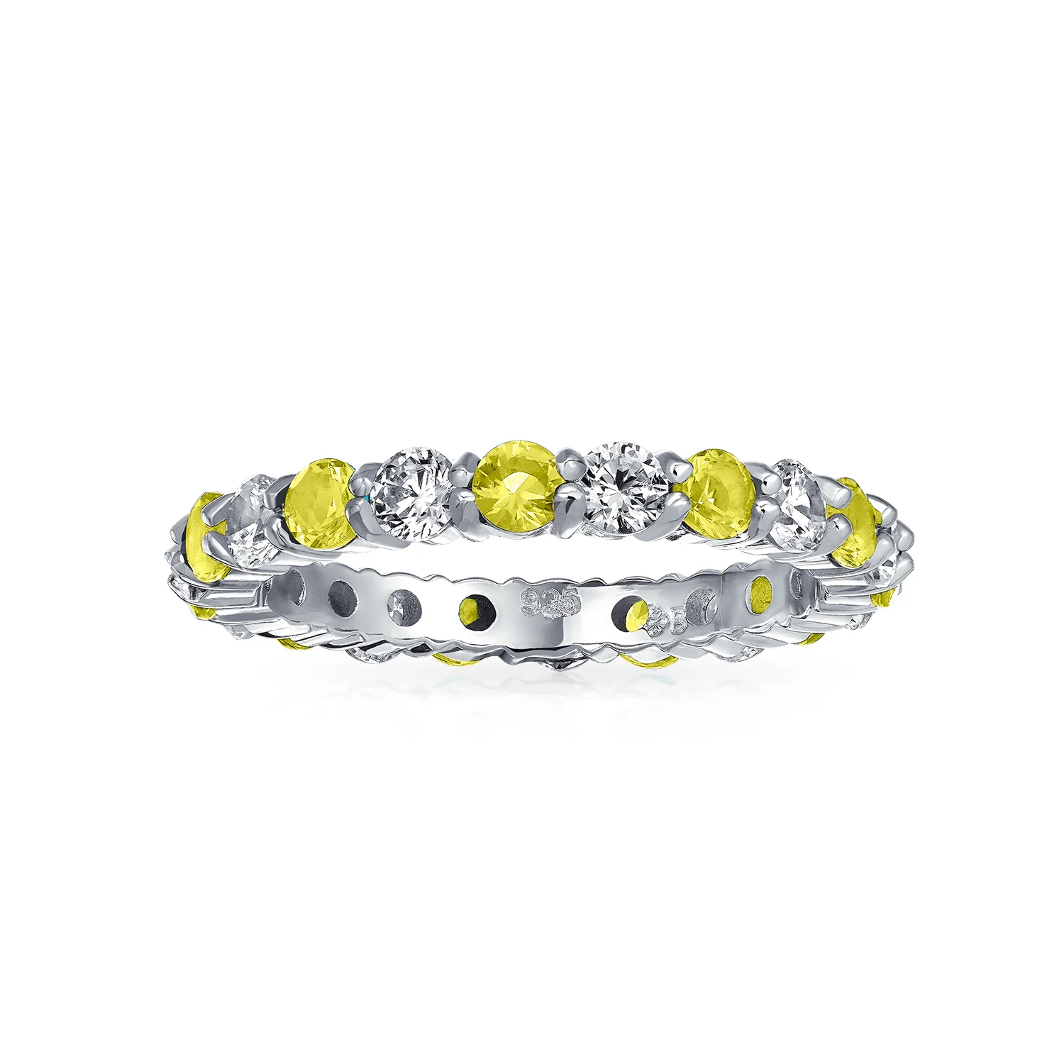 Alternating Cubic Zirconia Stackable CZ Birthstone Eternity Band Ring .925 Sterling Silver - Image 35