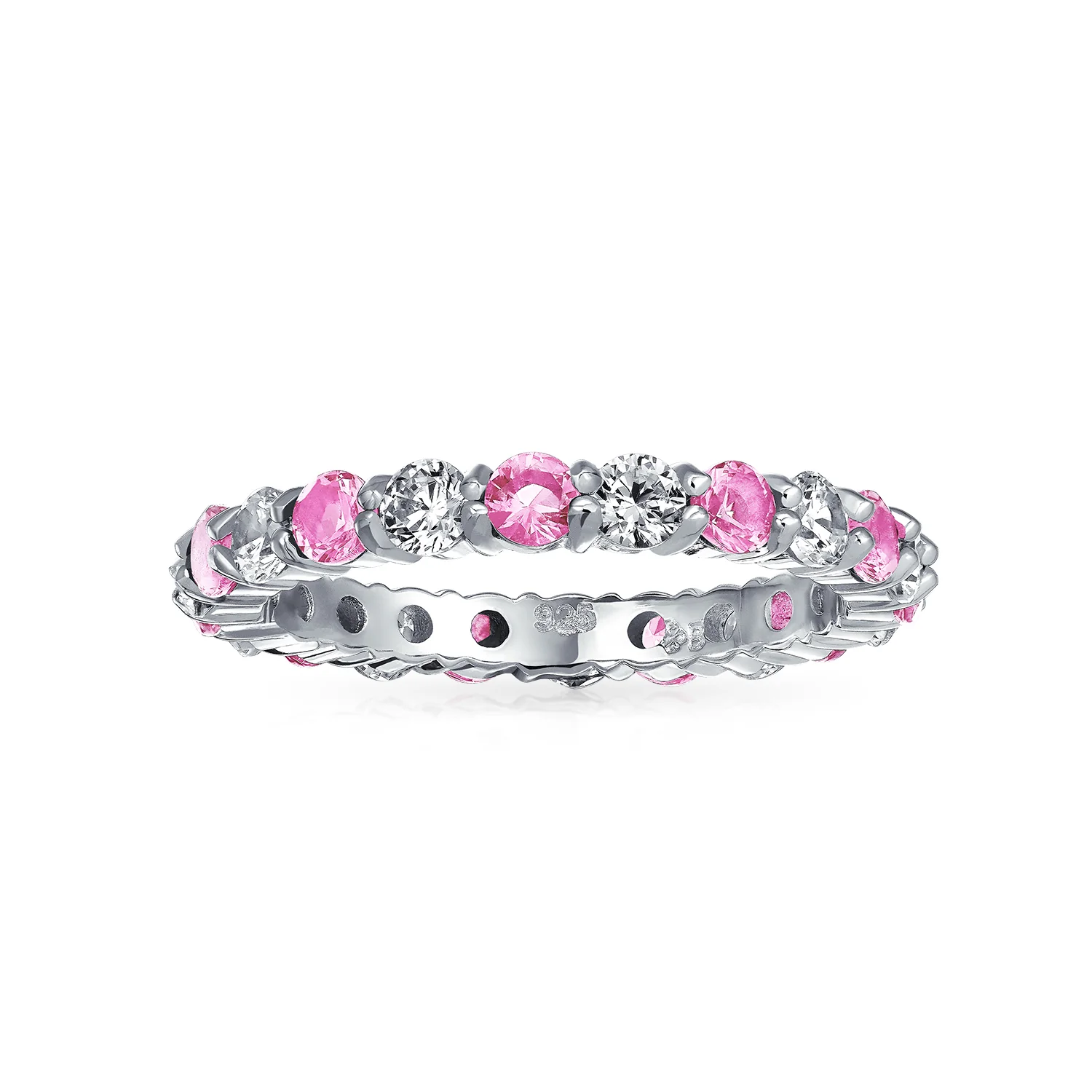Alternating Cubic Zirconia Stackable CZ Birthstone Eternity Band Ring .925 Sterling Silver - Image 40