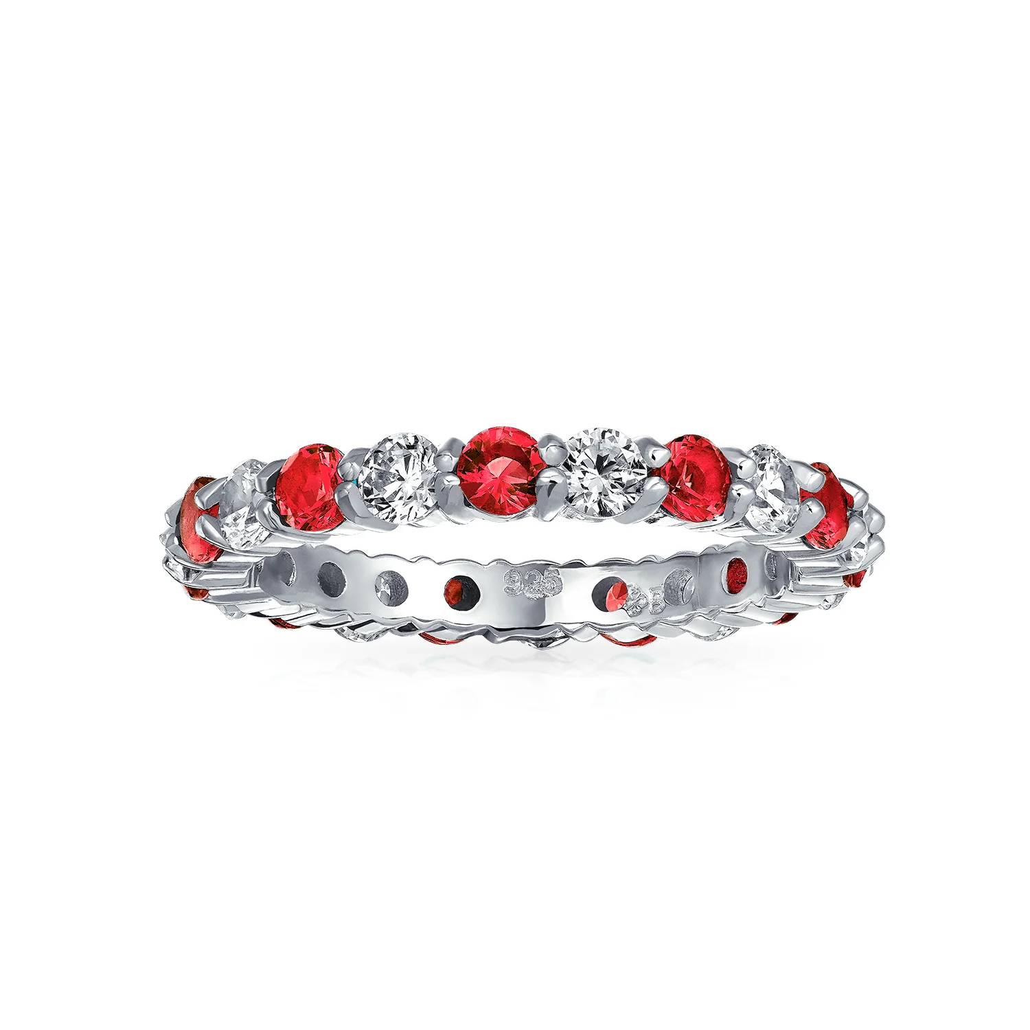 Alternating Cubic Zirconia Stackable CZ Birthstone Eternity Band Ring .925 Sterling Silver - Image 41