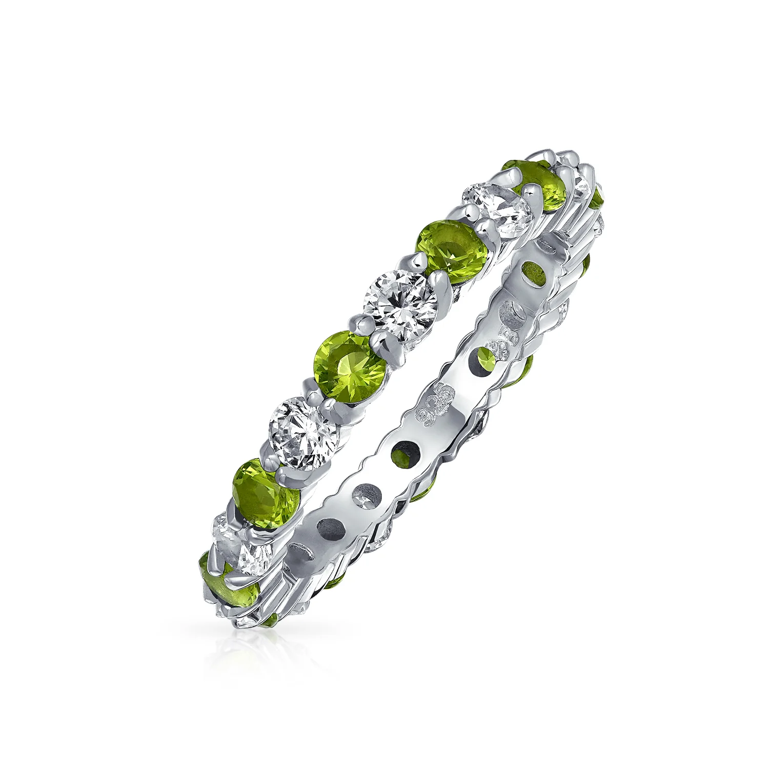 Alternating Cubic Zirconia Stackable CZ Birthstone Eternity Band Ring .925 Sterling Silver - Image 7