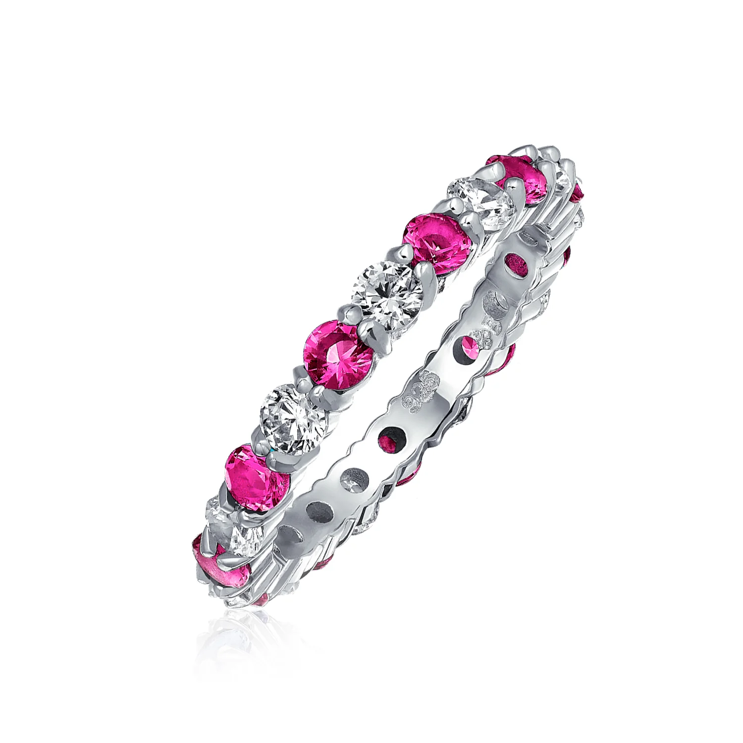 Alternating Cubic Zirconia Stackable CZ Birthstone Eternity Band Ring .925 Sterling Silver - Image 9