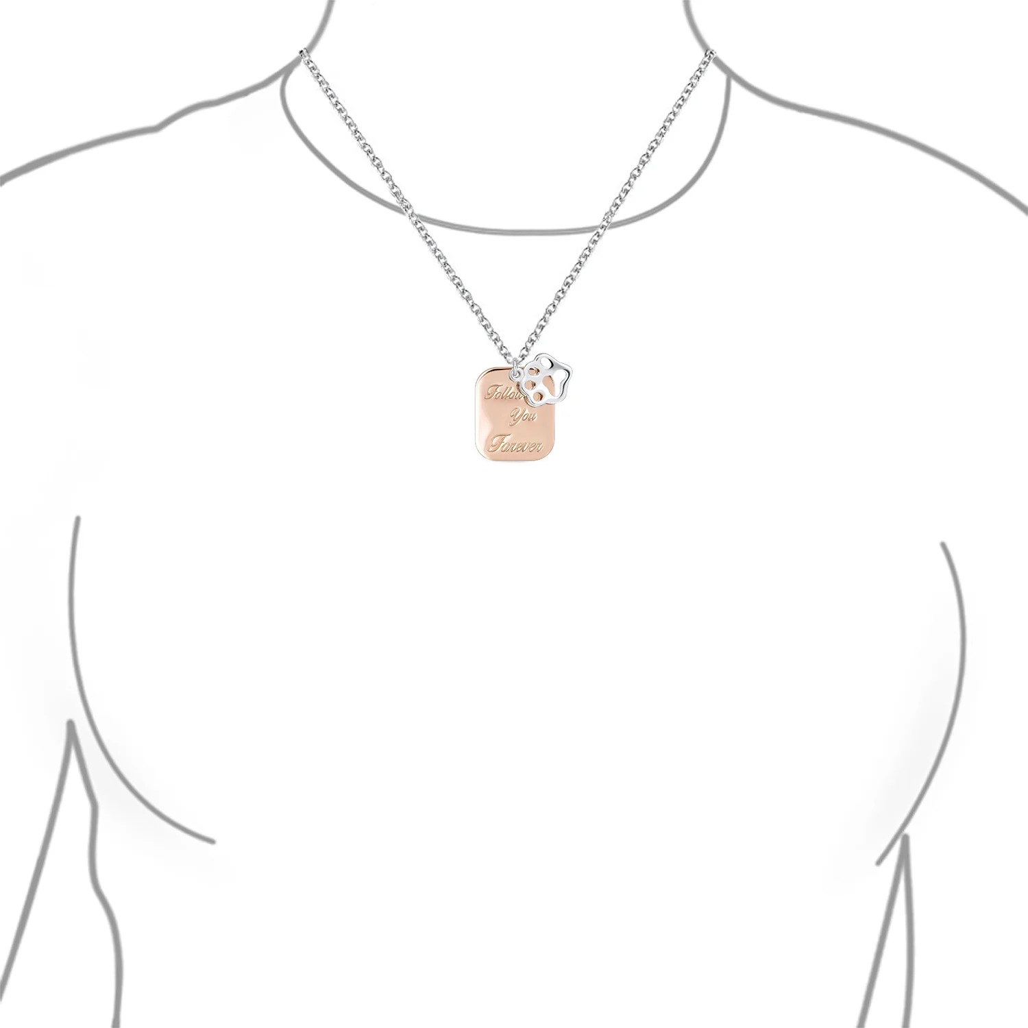 Paw Print Dog Tag Pendant Necklace Two Tone Rose Gold .925 Sterling Silver - Image 3