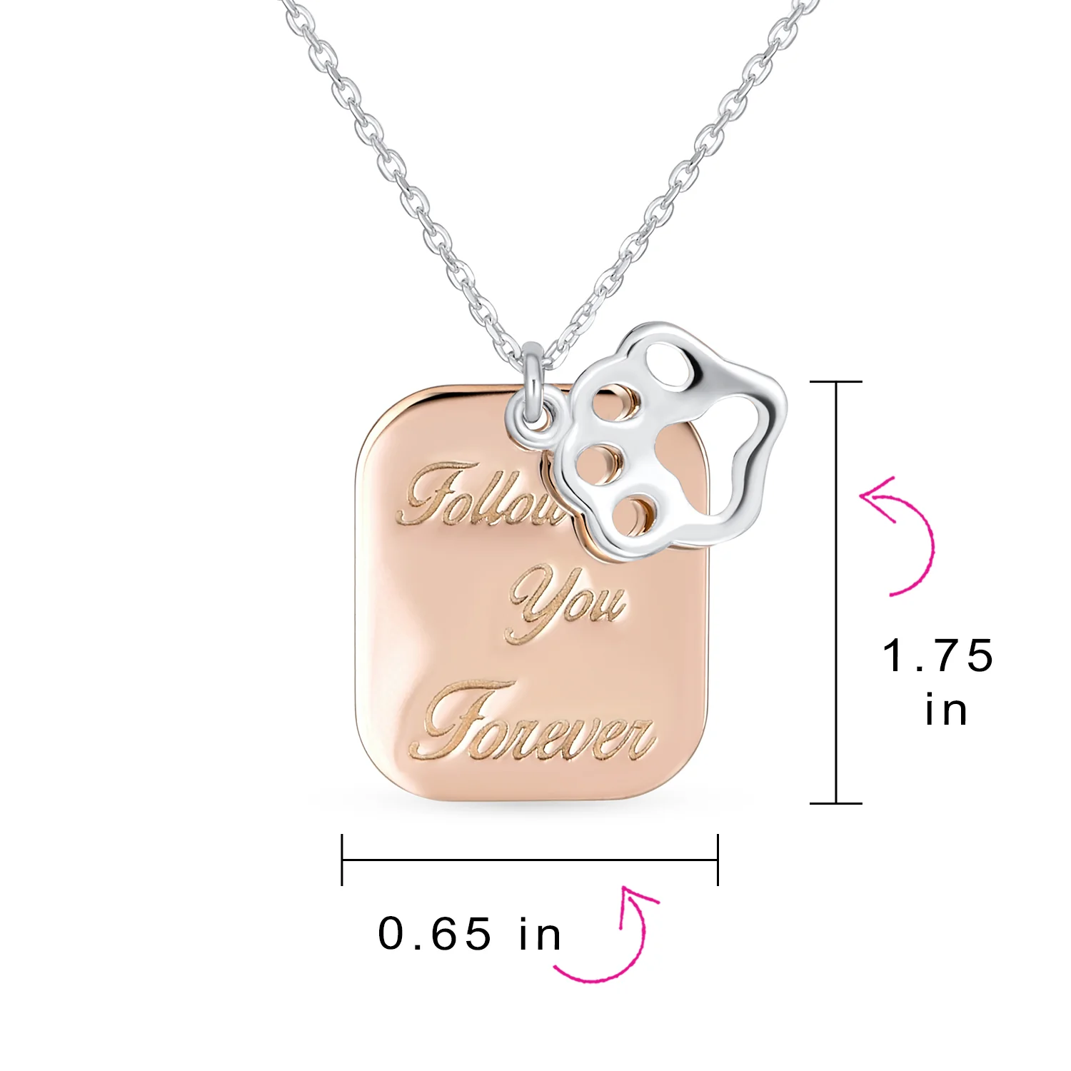 Paw Print Dog Tag Pendant Necklace Two Tone Rose Gold .925 Sterling Silver - Image 4