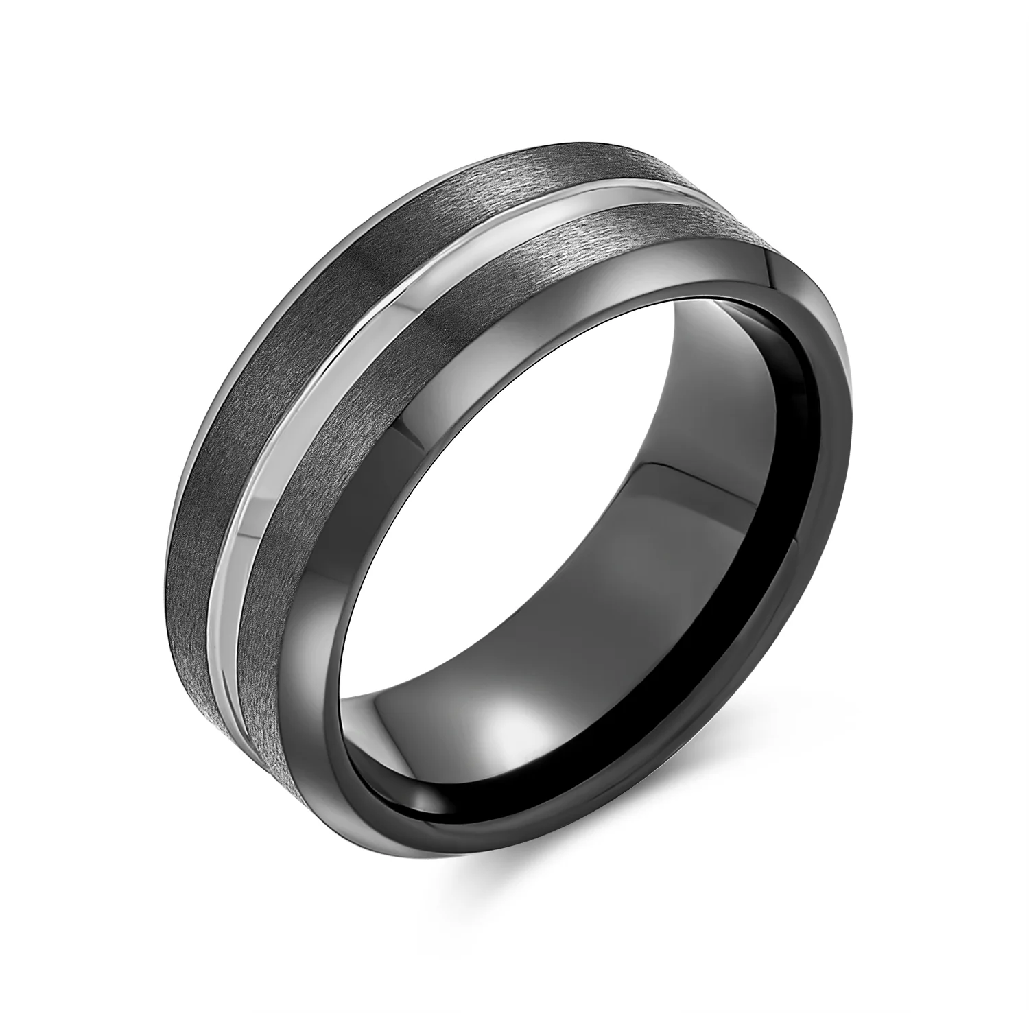 Black Silver Two Tone Center Couples Wedding Band Titanium Rings 8MM