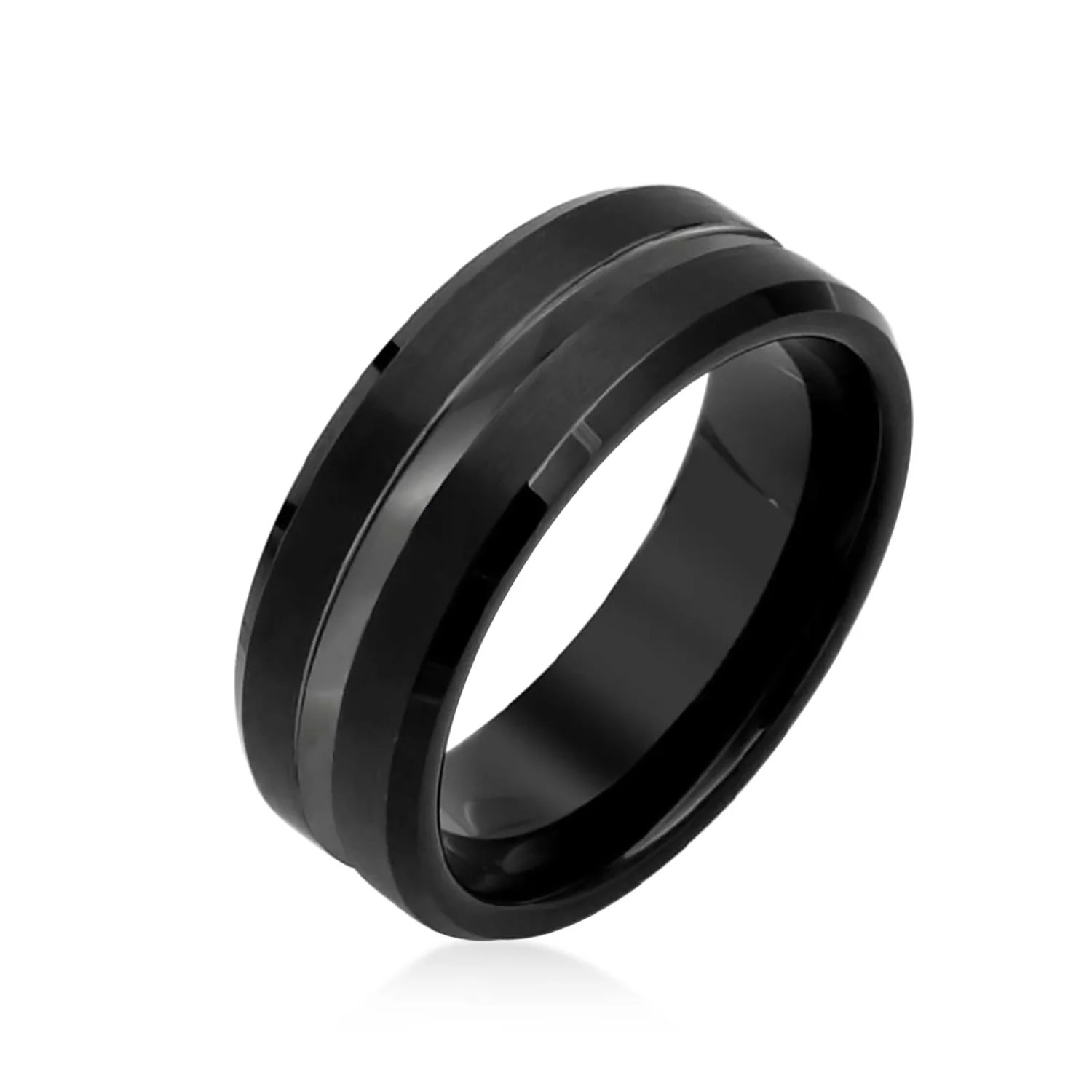Black Silver Two Tone Center Couples Wedding Band Titanium Rings 8MM - Image 2