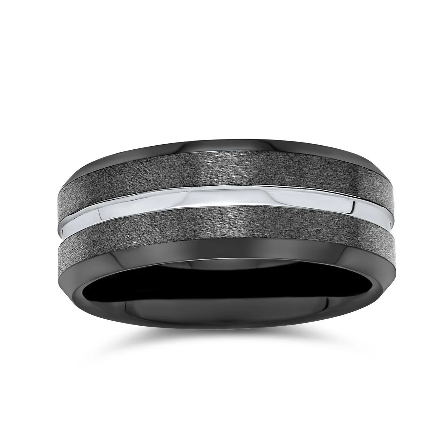 Black Silver Two Tone Center Couples Wedding Band Titanium Rings 8MM - Image 3