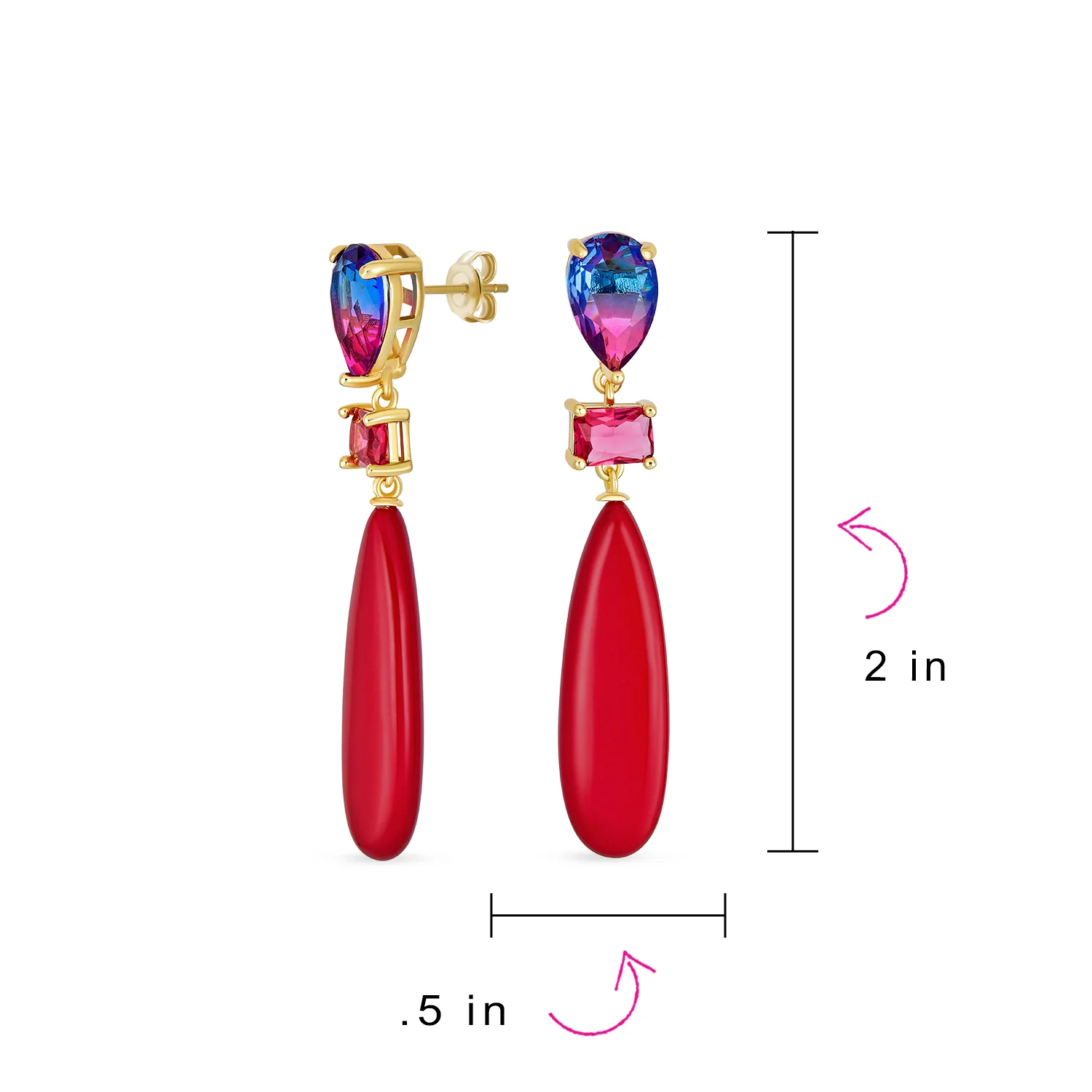 Linear Multi Color Chandelier Elongated Long Teardrop Dangling Earrings - Image 17