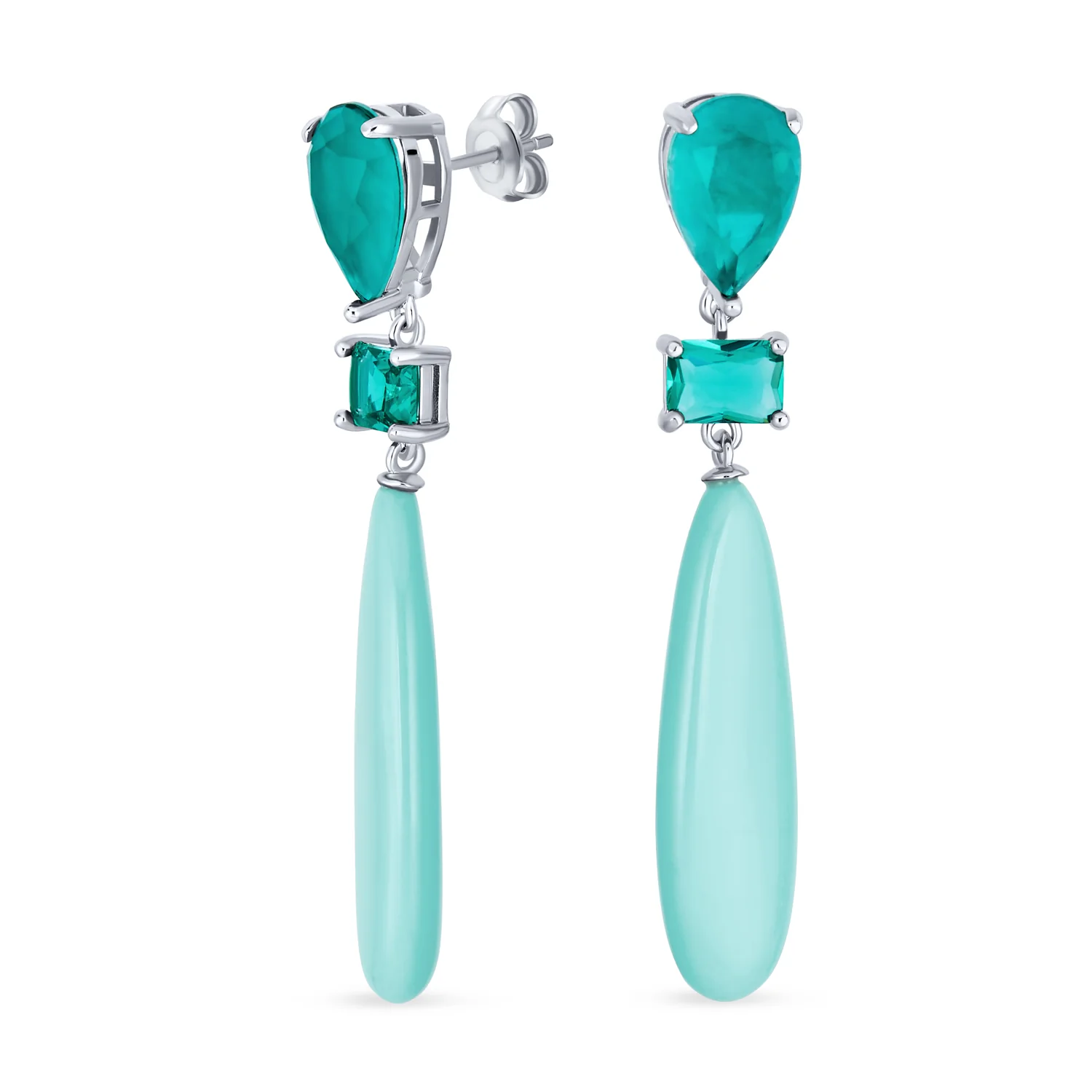 Linear Multi Color Chandelier Elongated Long Teardrop Dangling Earrings - Image 3