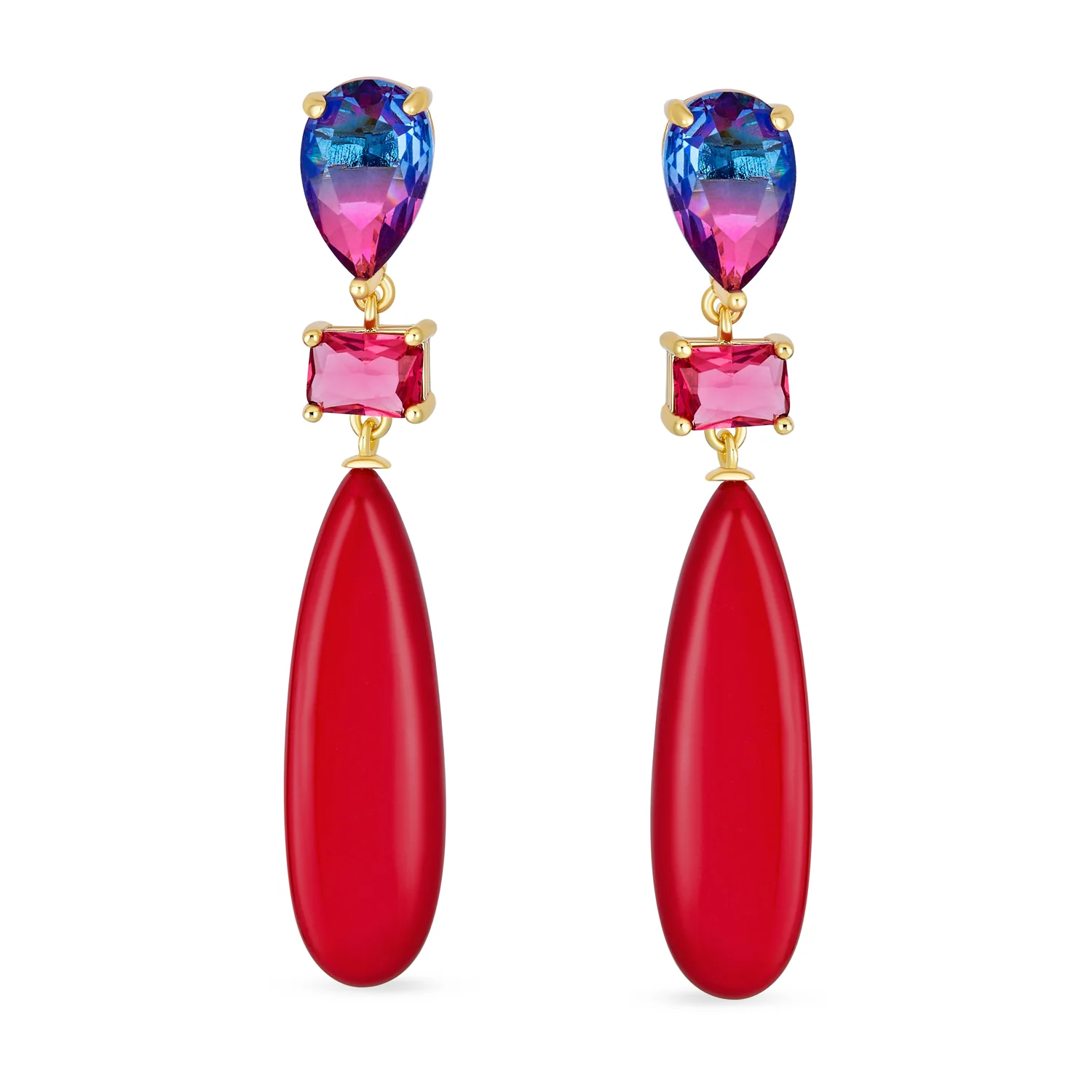 Linear Multi Color Chandelier Elongated Long Teardrop Dangling Earrings - Image 5